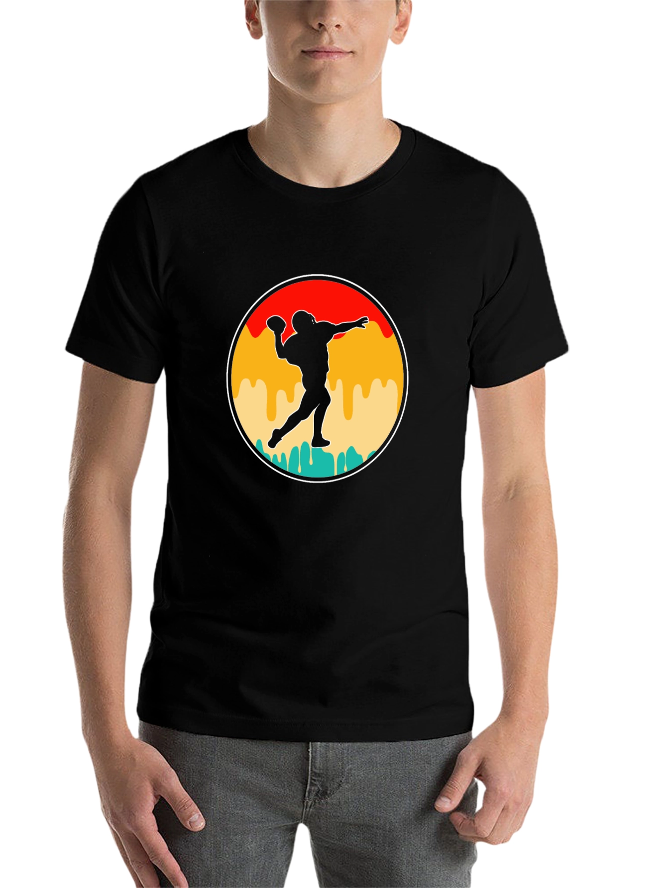 Black Retro Football Throwback T-Shirt view 7