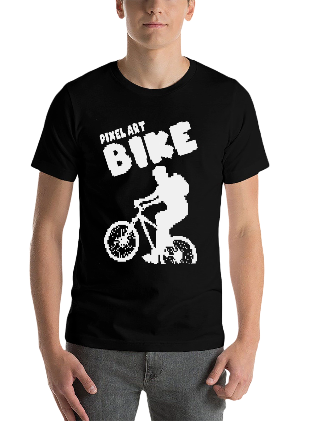 Black Pixel Art Bike T-Shirt - Cyclist Tee view 7