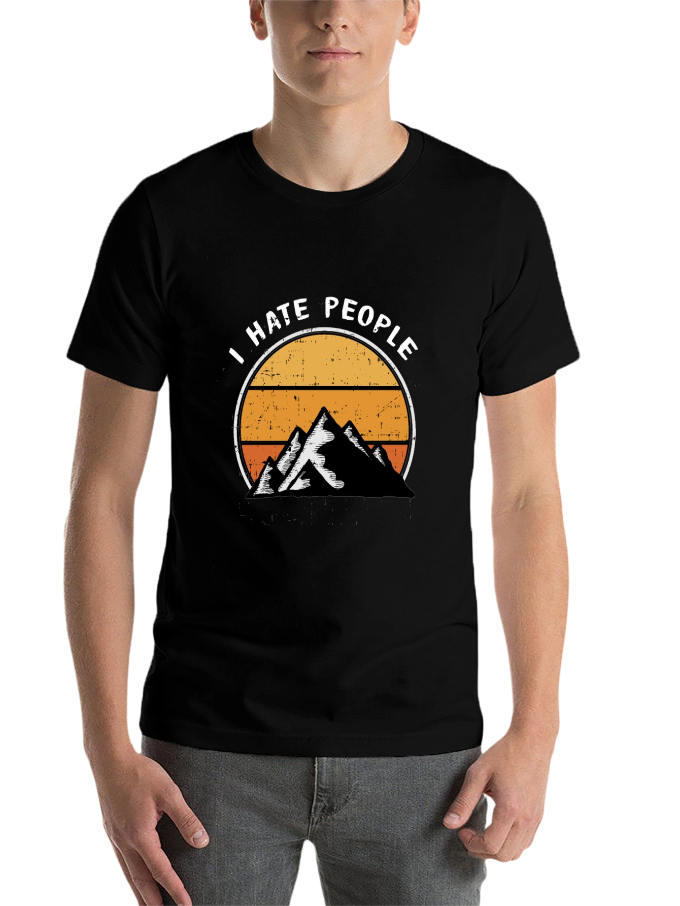 Black I Hate People Mountain Sunset Graphic Tee view 7