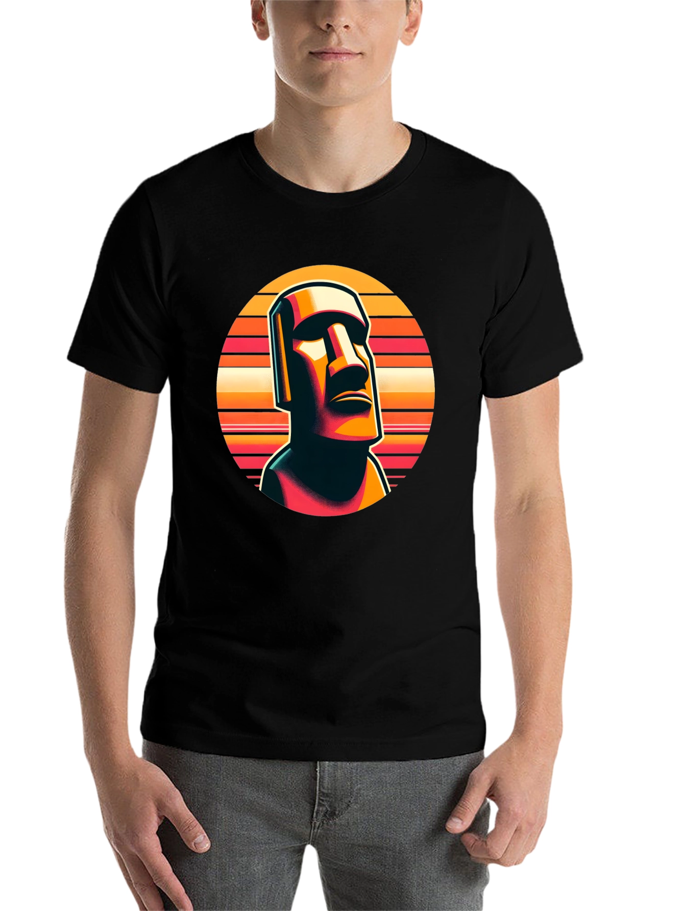 Black Moai Statue Graphic Tee - Retro Style view 7