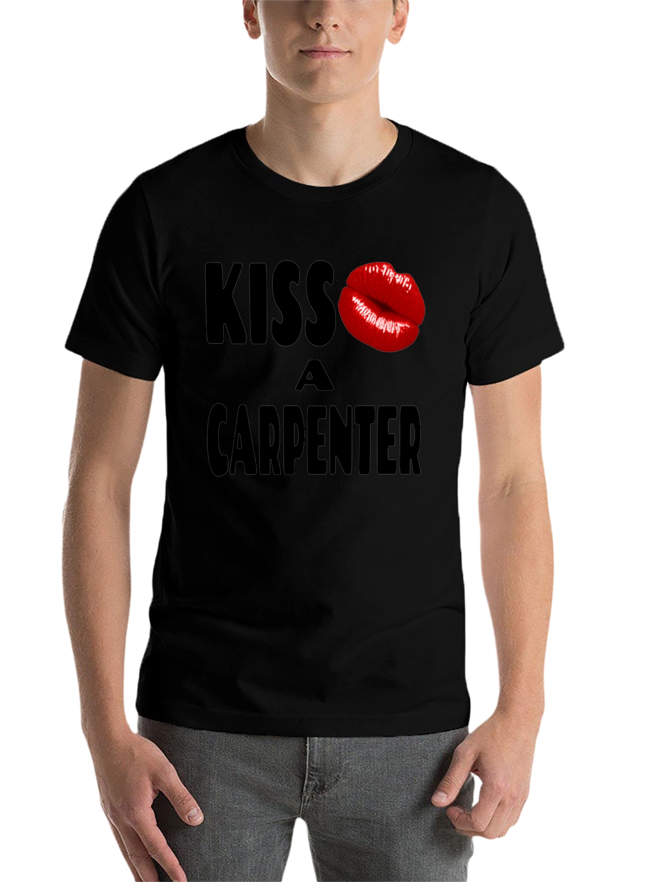 Black Kiss a Carpenter Graphic T-Shirt - Novelty Crew Neck Tee view 7