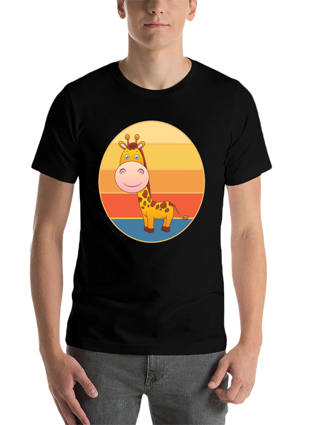 Black Giraffe Sunset Graphic Tee - Fun Animal T-Shirt view 7