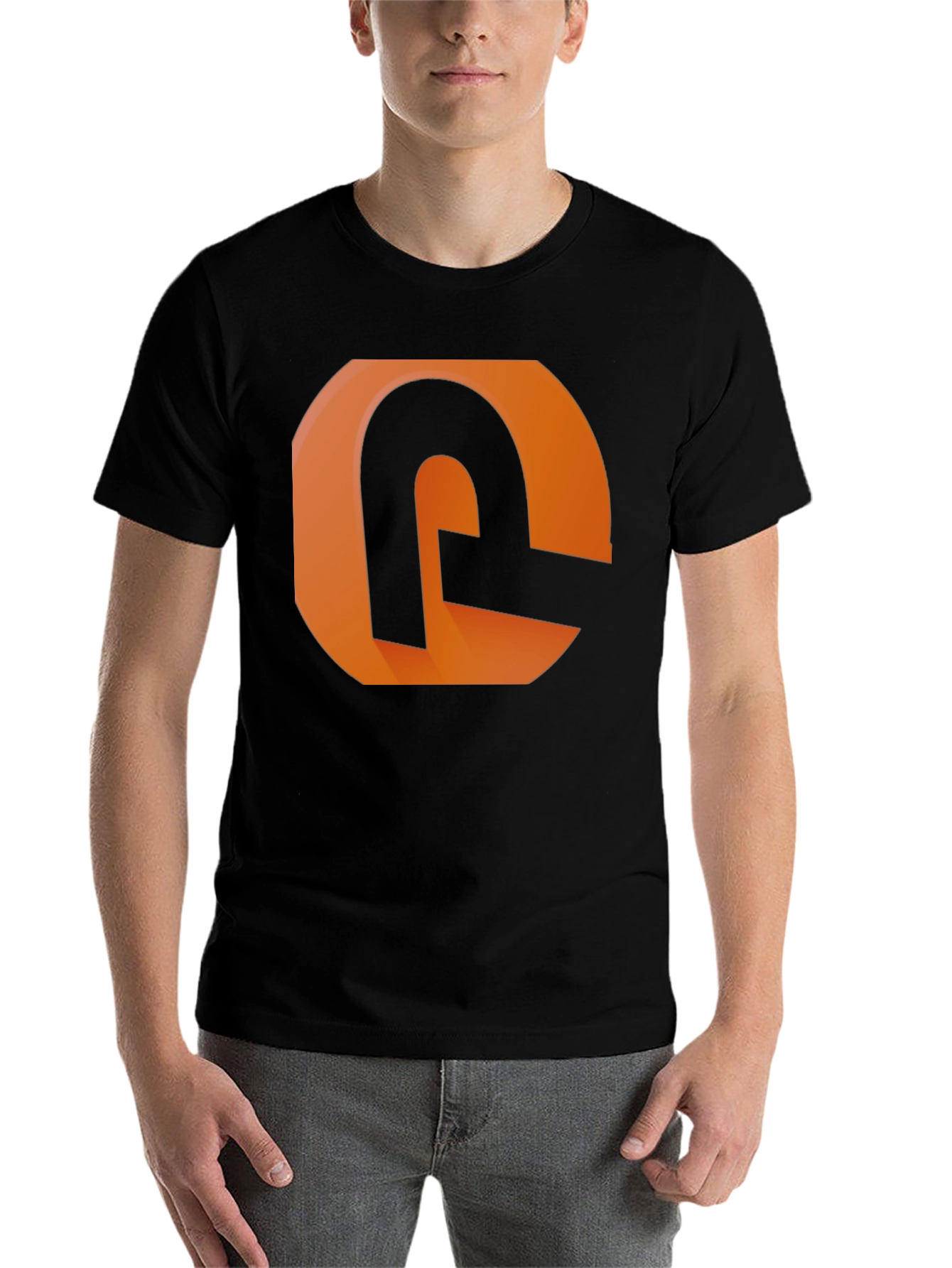 Black Modern Graphic Tee - Orange and Black Design view 7
