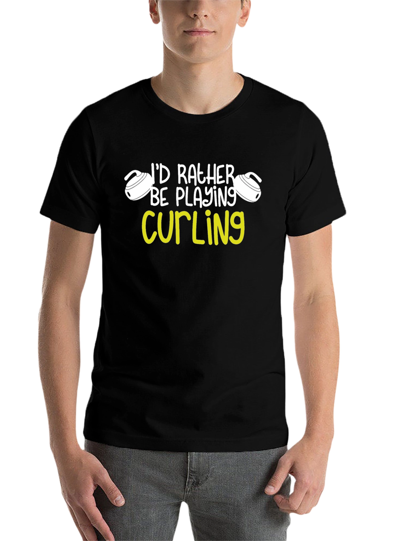 Black Curling Player Graphic Tee - I'd Rather Be Curling view 7