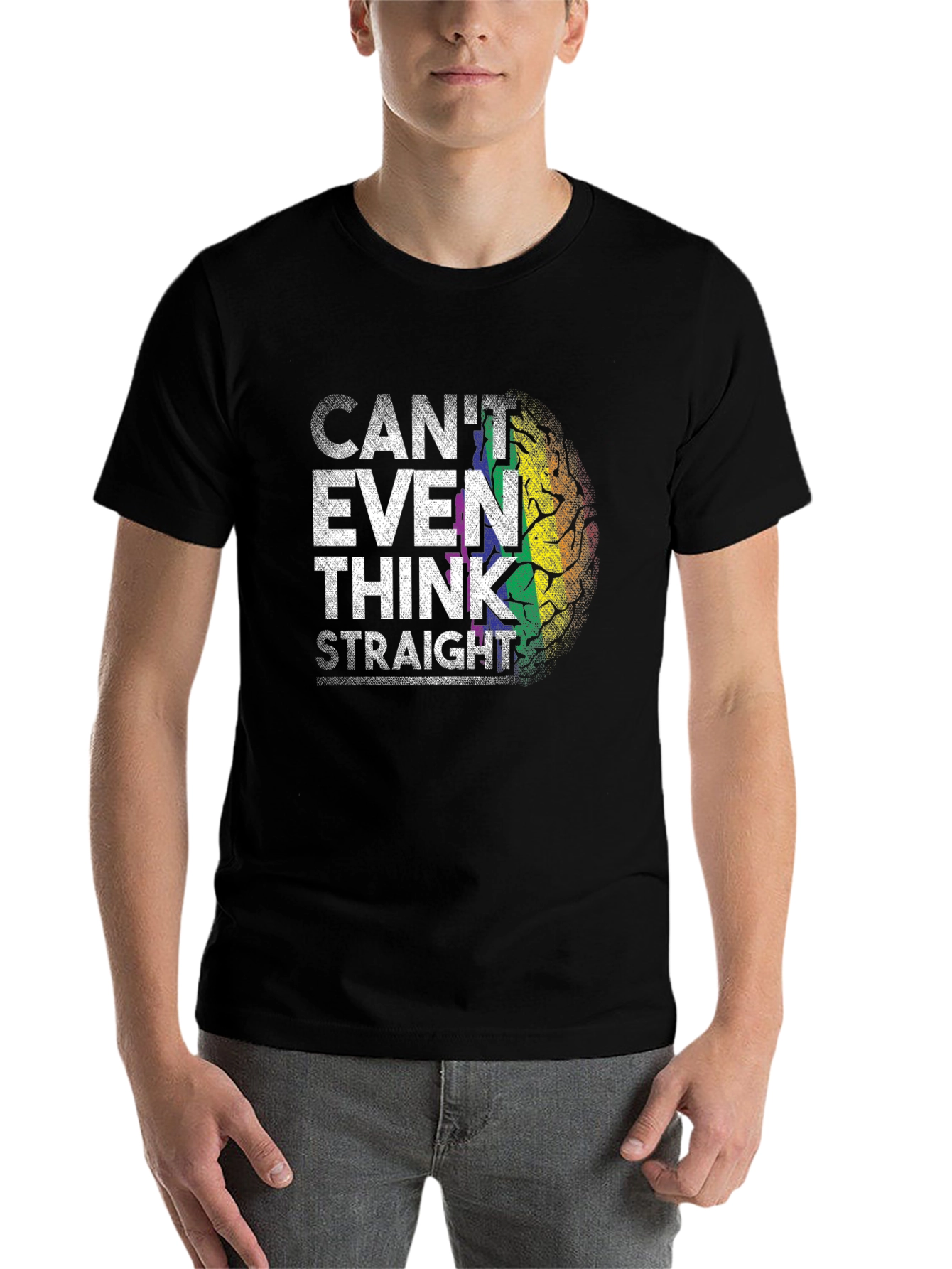 Black Can't Even Think Straight Rainbow Brain T-Shirt view 7