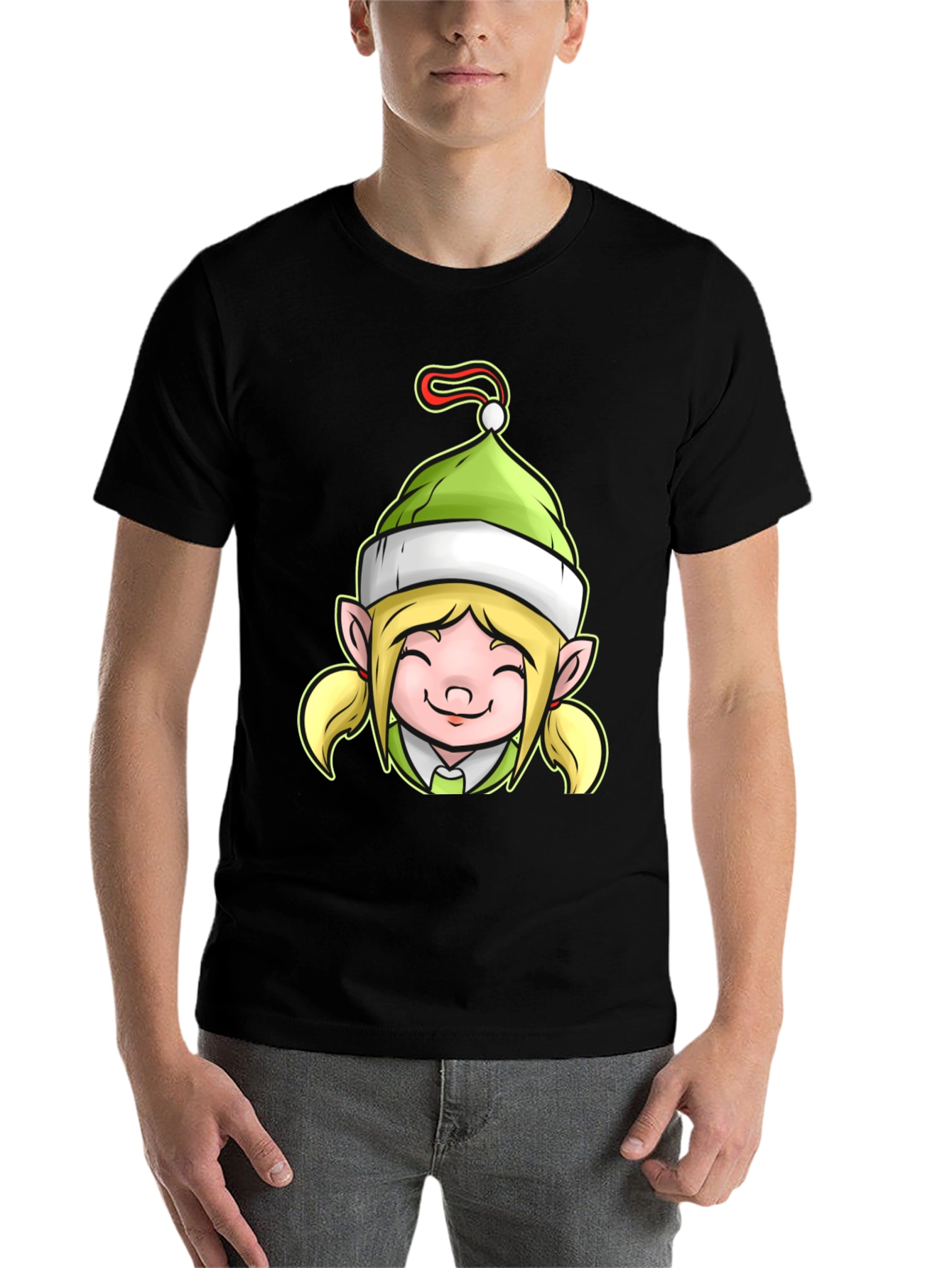 Black Festive Elf Girl Graphic Tee view 7