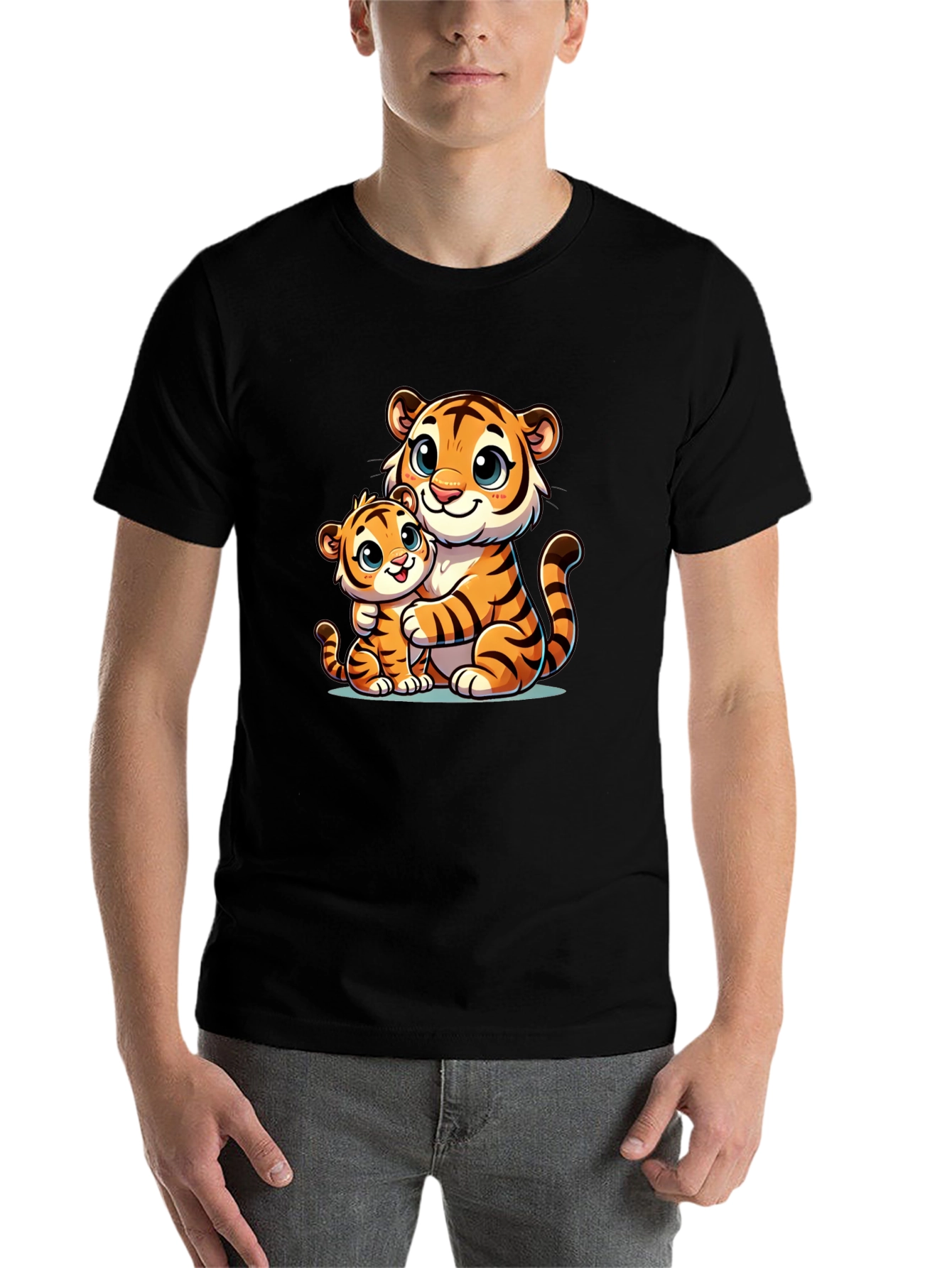 Black Cute Tiger Family Black T-Shirt view 7