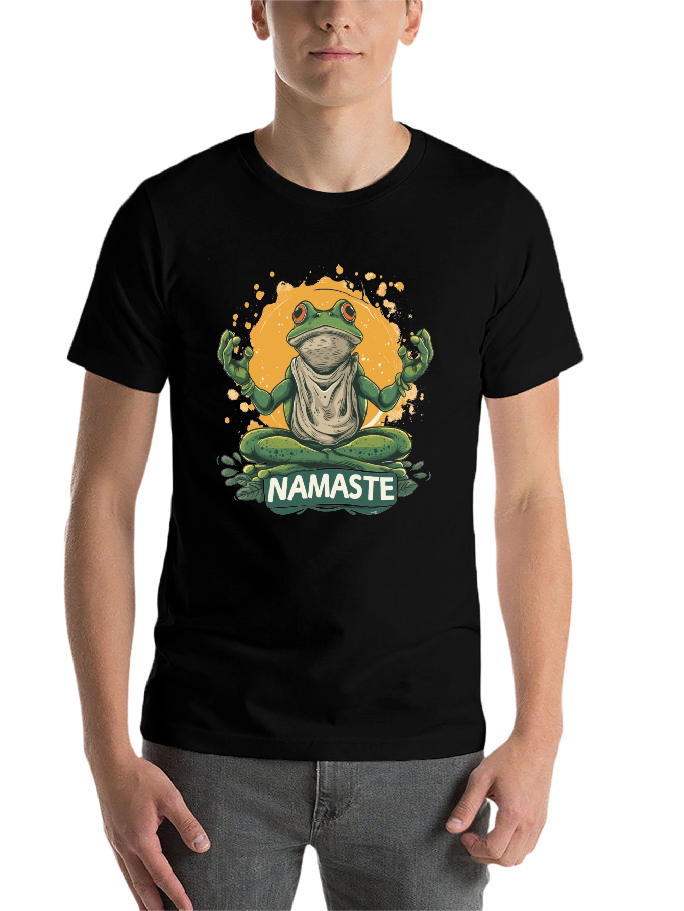 Black Namaste Frog Graphic Tee - Zen Meditation Humor view 7