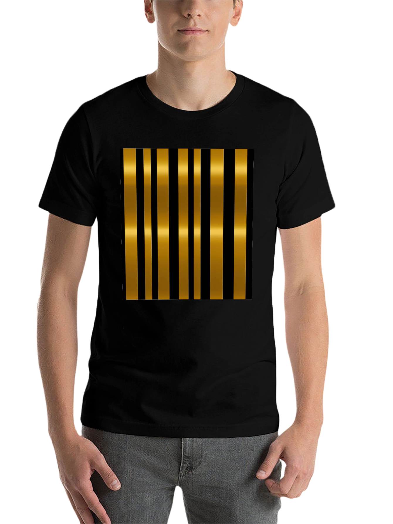 Black Striped Gold & Black Stylish T-Shirt view 7