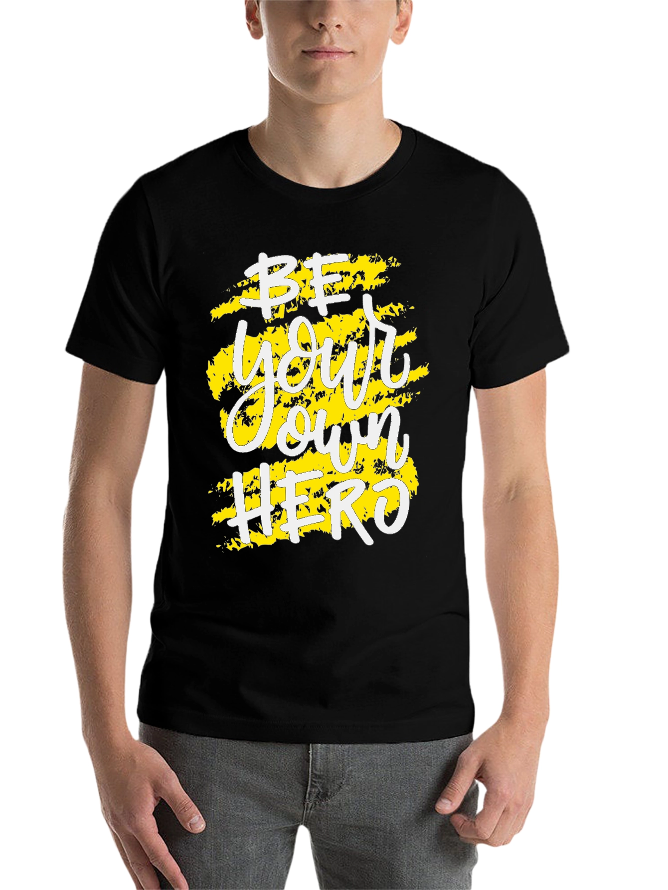Black Be Your Own Hero Black Graphic Tee - Inspirational Men's T-Shirt view 7