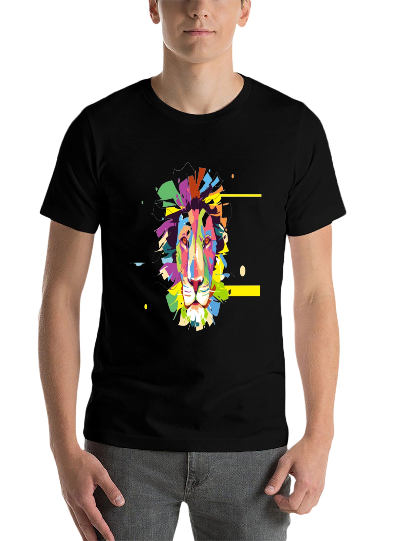 Black Colorful Lion Graphic Print Tee - Black view 7