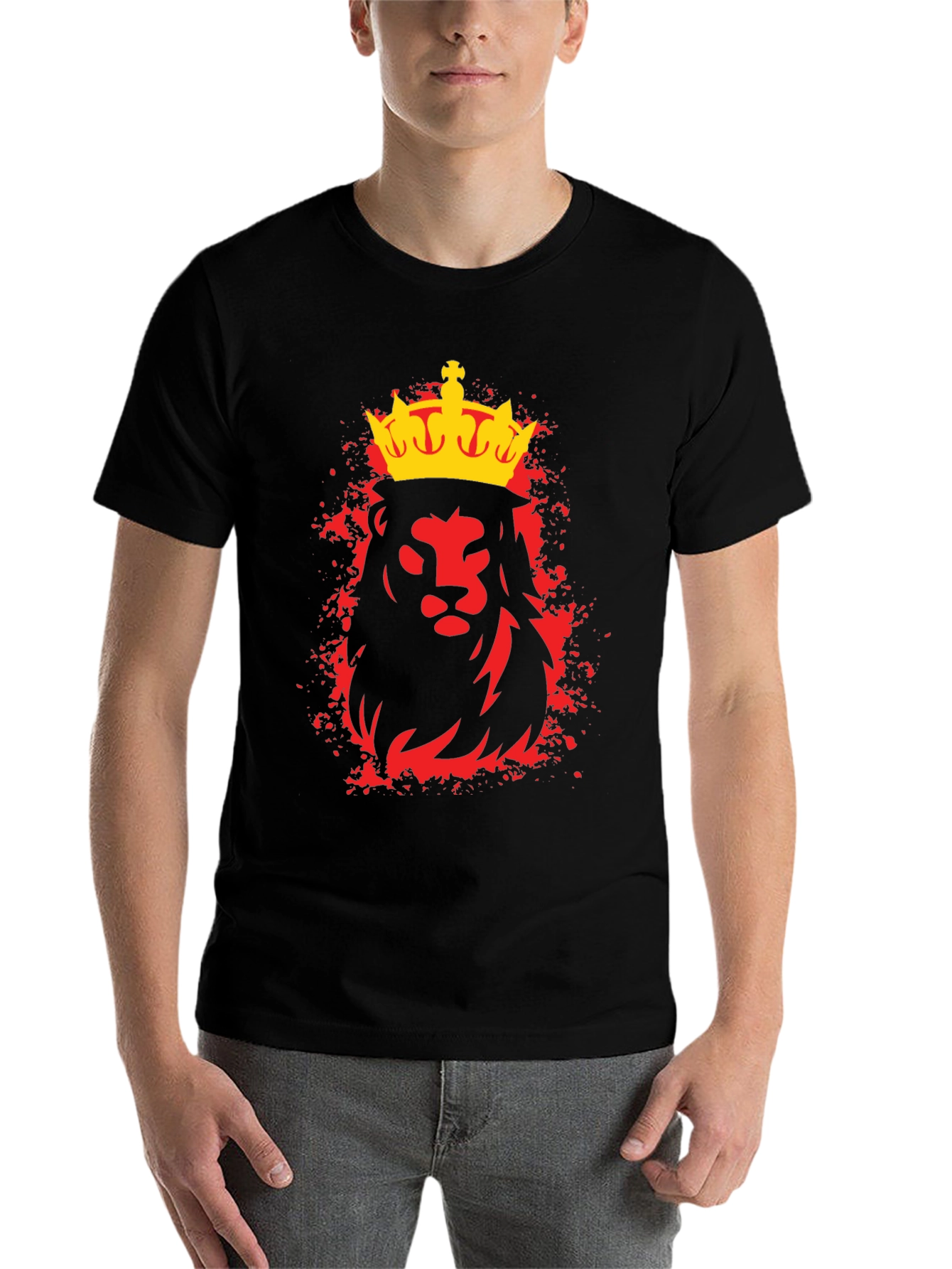 Black King Lion Graphic Tee - Black Crew Neck T-Shirt view 7