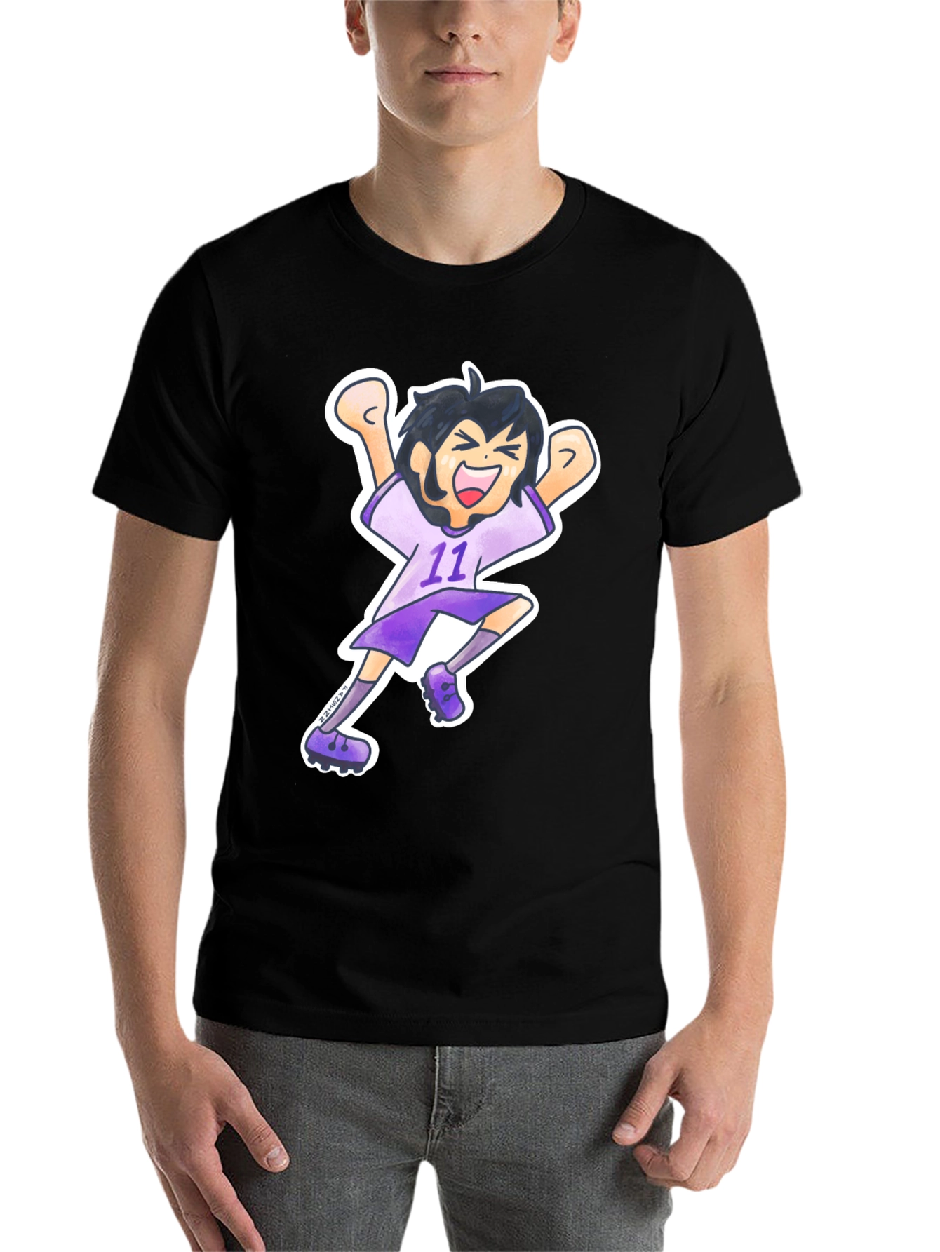Black Cartoon Soccer Player Graphic Tee view 7