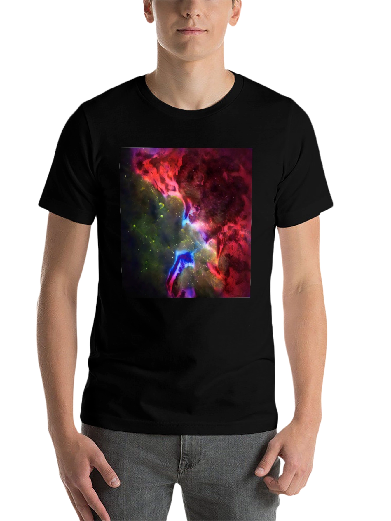 Black Nebula Print Black T-Shirt - Galaxy Design view 7