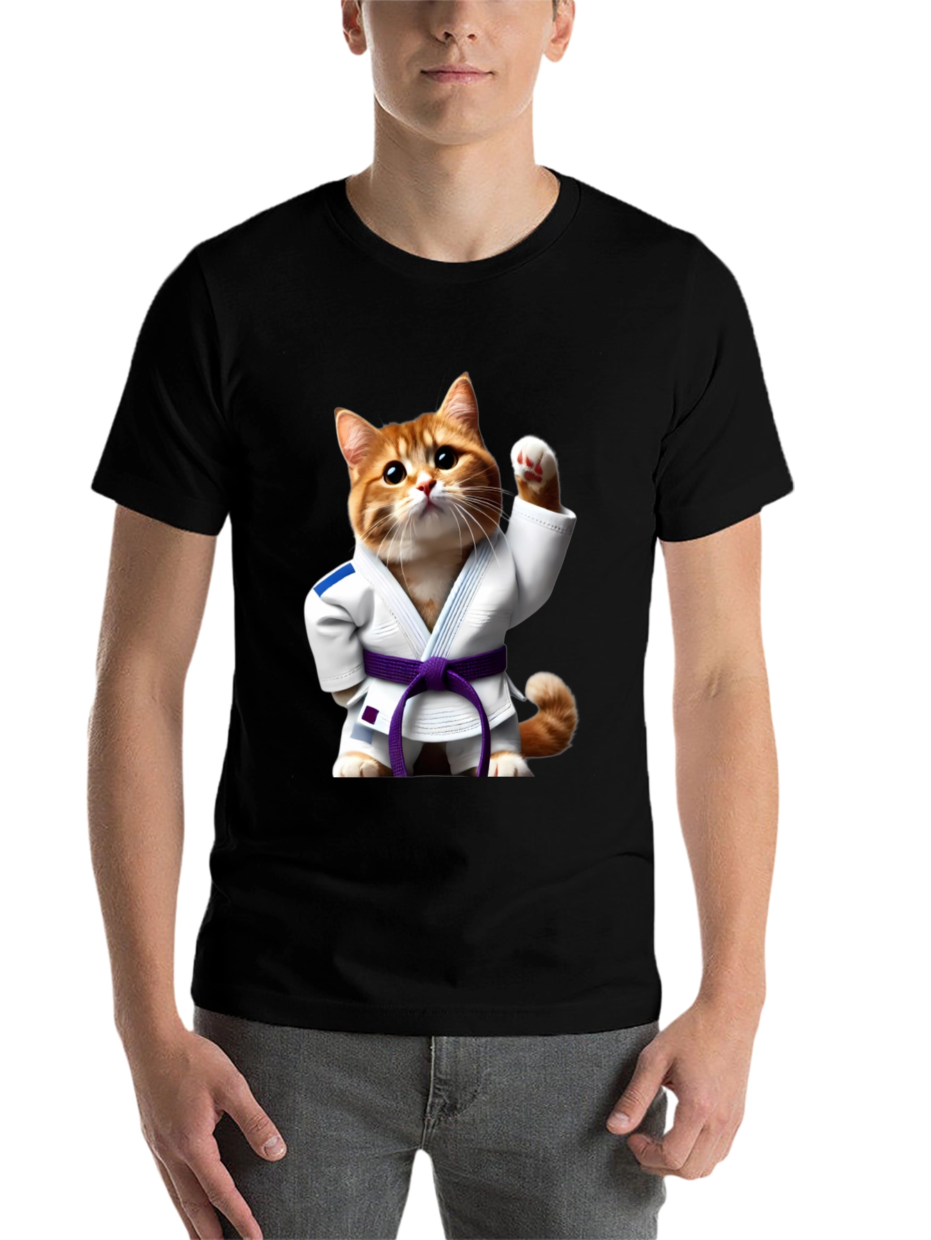 Black Jiu-Jitsu Cat T-Shirt - Martial Arts Kitten Tee view 7