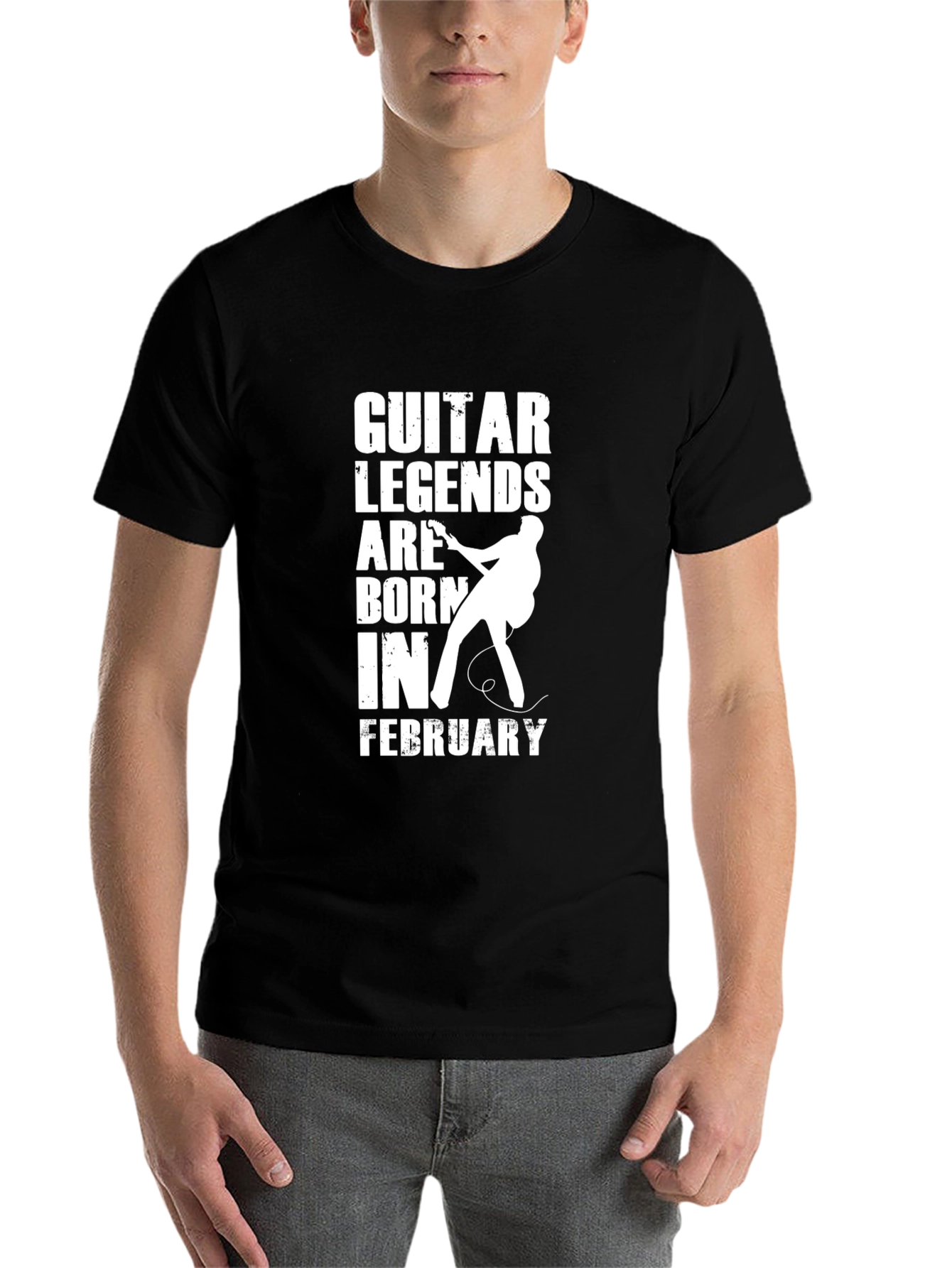 Black Guitar Legends February Birthday Black T-Shirt view 7