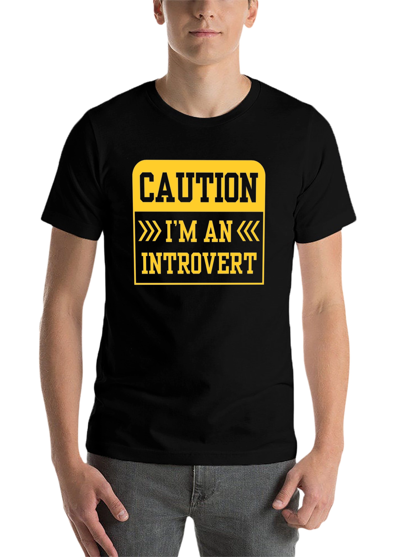 Black Caution Introvert T-Shirt - Funny Statement Tee view 7