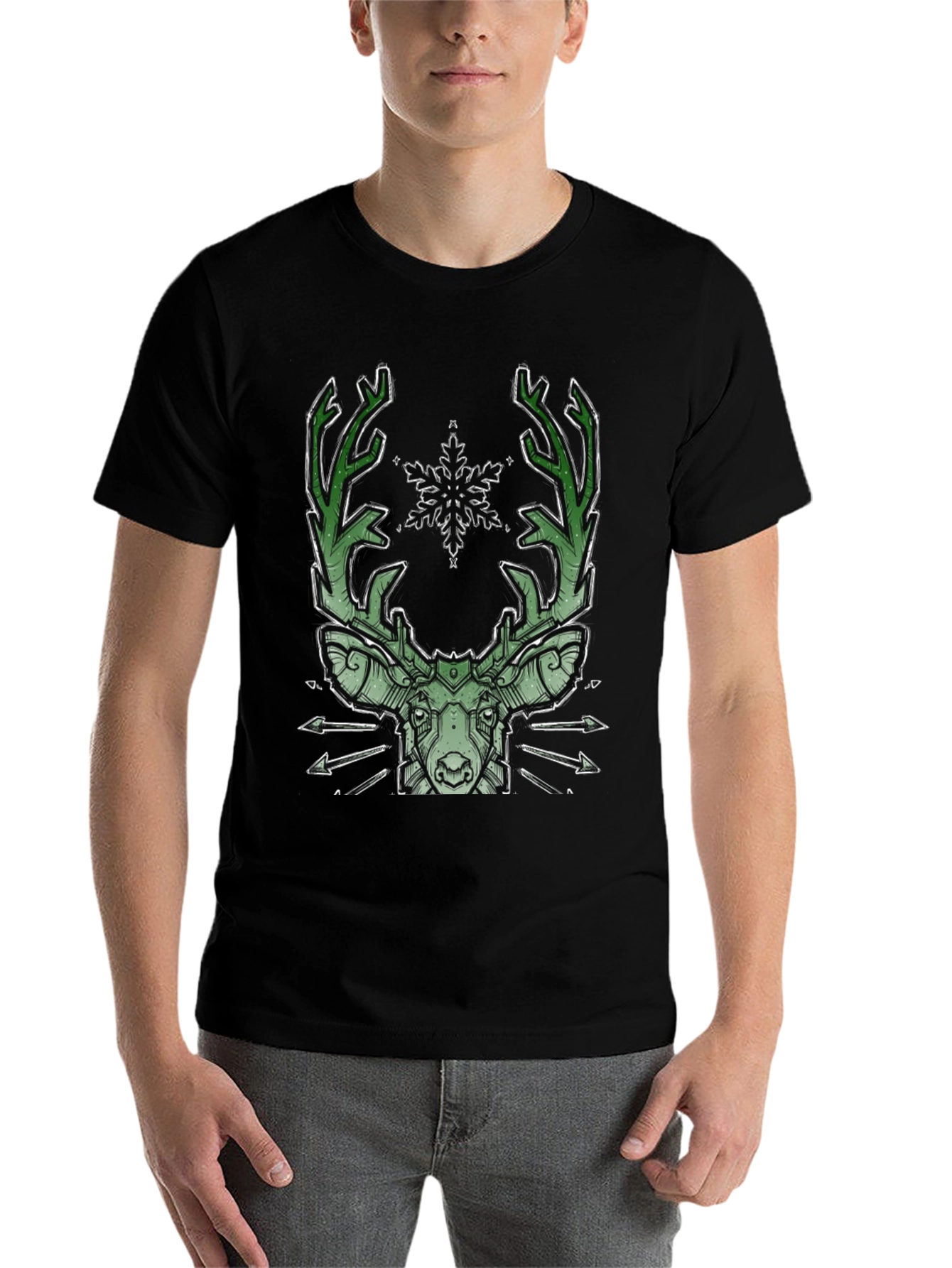 Black Geometric Deer Graphic Tee view 7