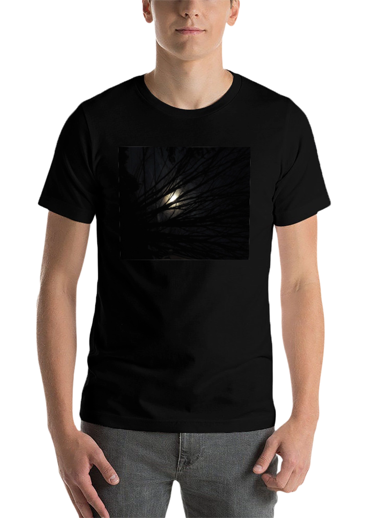 Black Moonlit Branches Graphic Tee - Unisex Black T-Shirt view 7