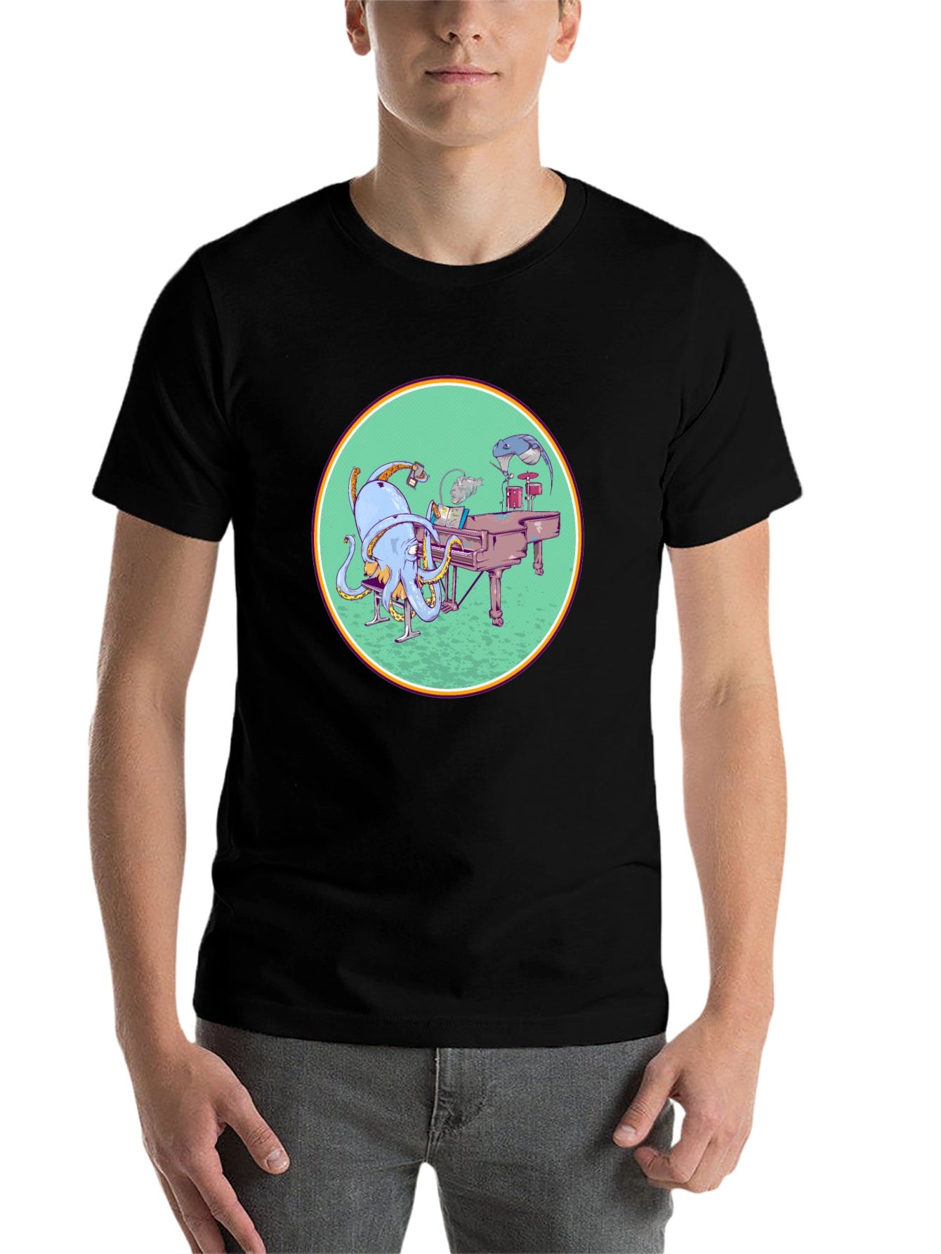 Black Octopus Musician Graphic Tee - Cool Black T-Shirt view 7