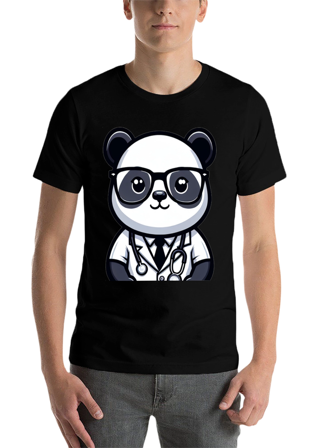 Black Panda Doctor T-Shirt - Cute Cartoon Animal Tee view 7