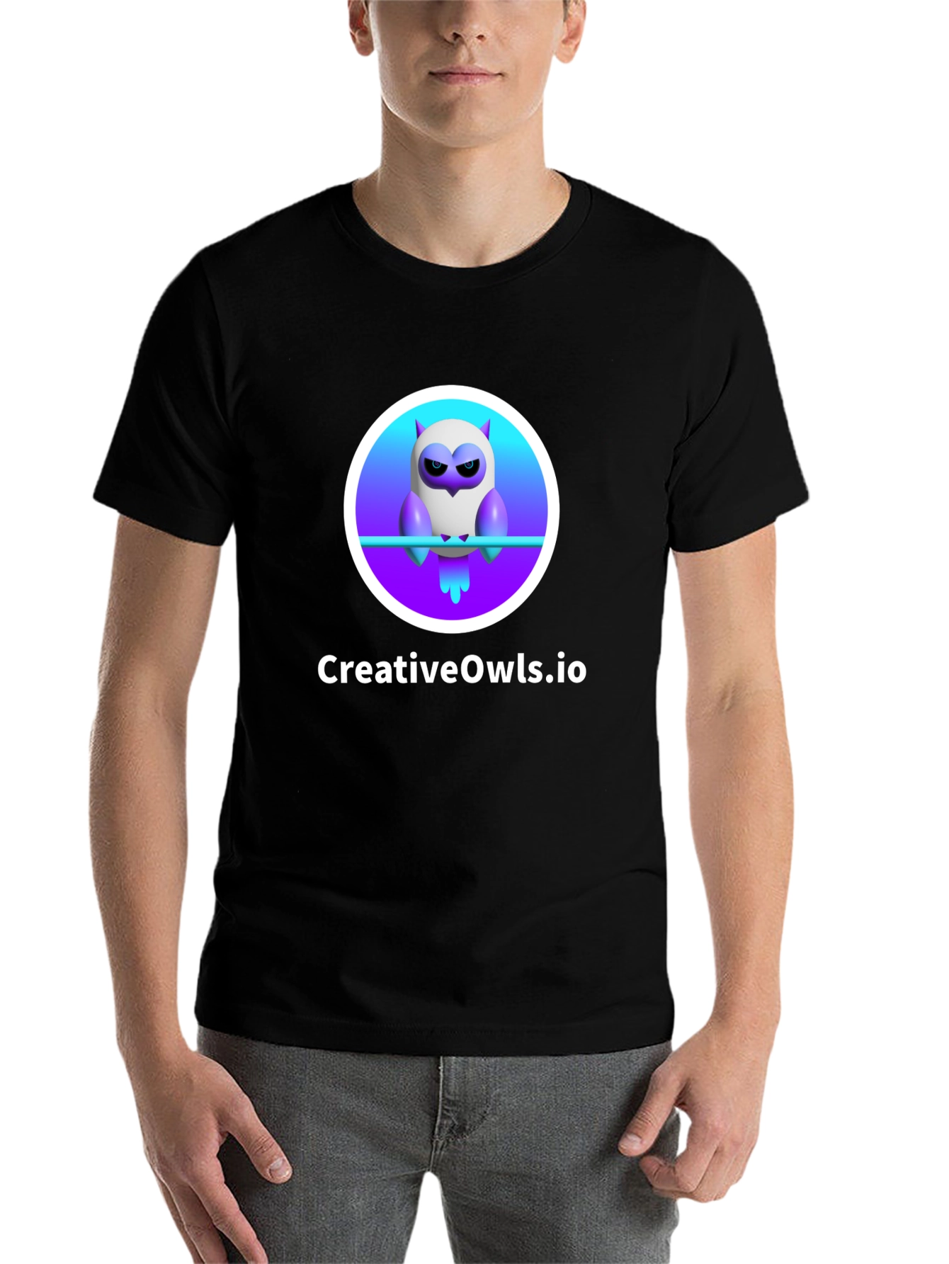 Black CreativeOwls.io T-Shirt view 7
