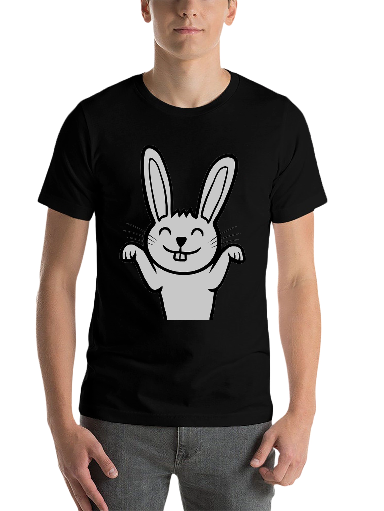Black Funny Rabbit Graphic Tee - Black Casual T-Shirt view 7