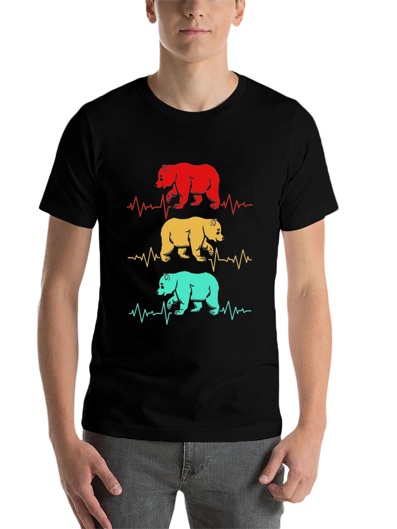 Black Bear Heartbeat Graphic T-Shirt - Men's Casual Tee view 7