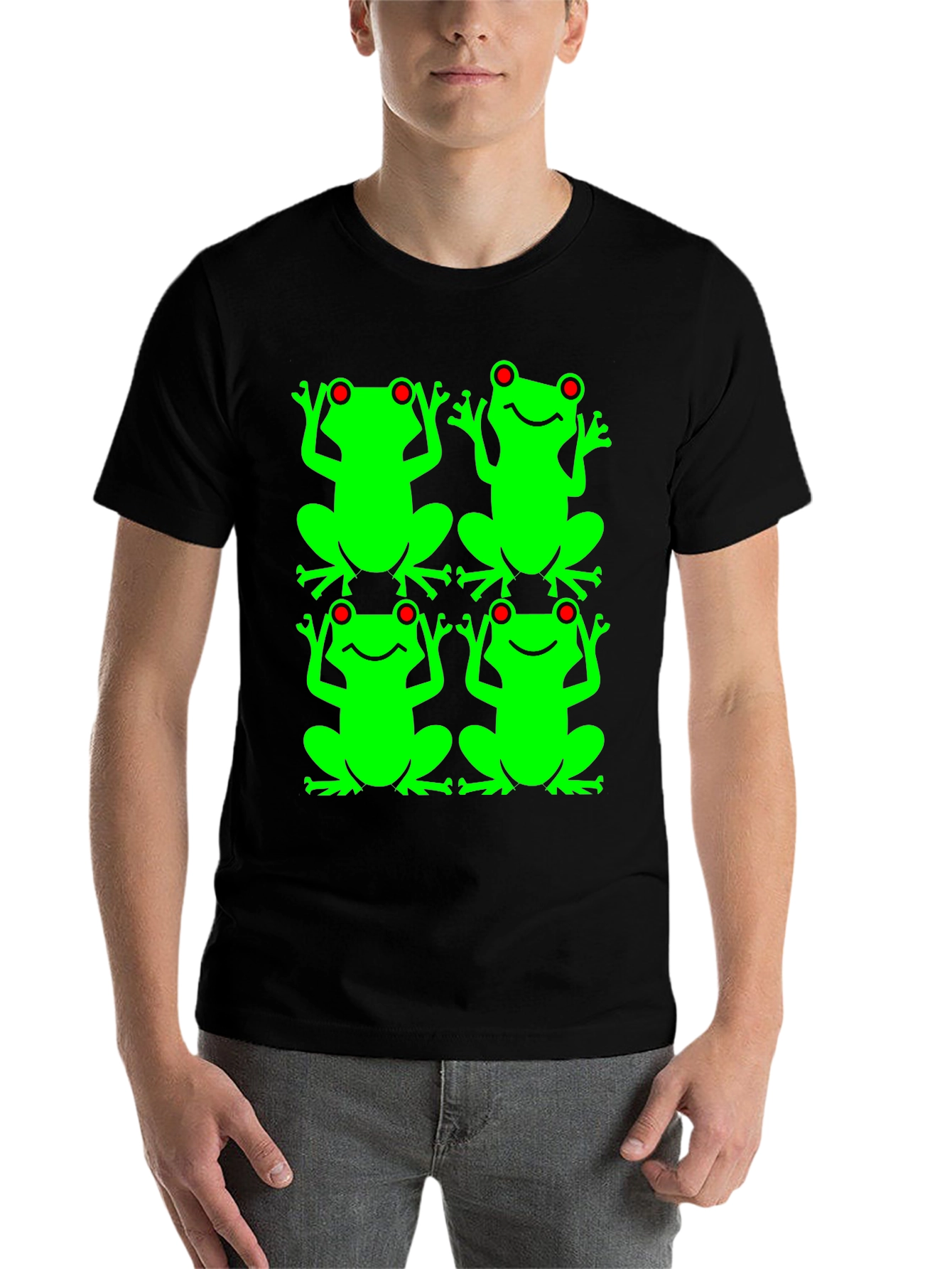 Black Frog Pattern Graphic T-Shirt view 7