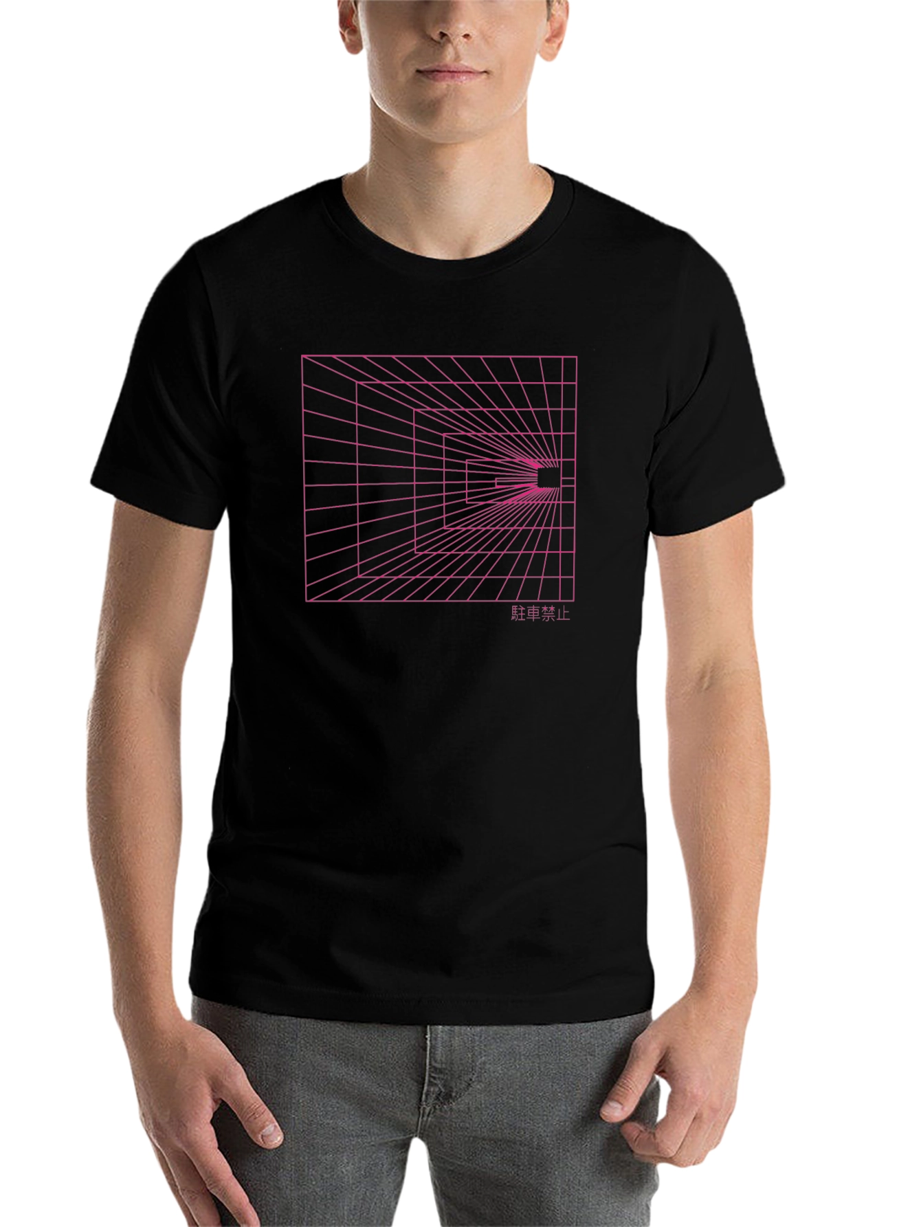 Black Retro Grid Design Black T-Shirt view 7