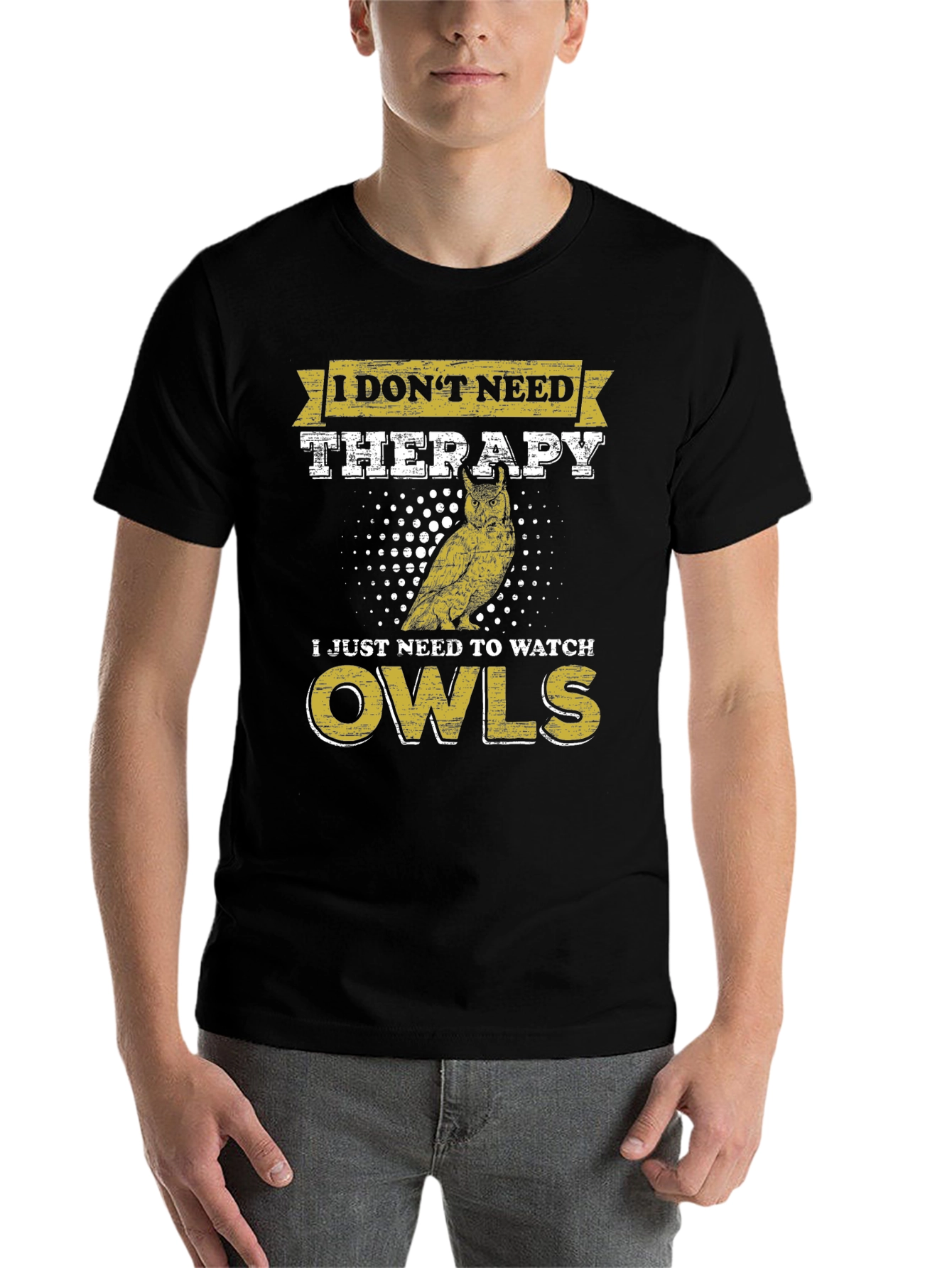 Black Funny Owl Lover T-Shirt: No Therapy, Just Owls! view 7