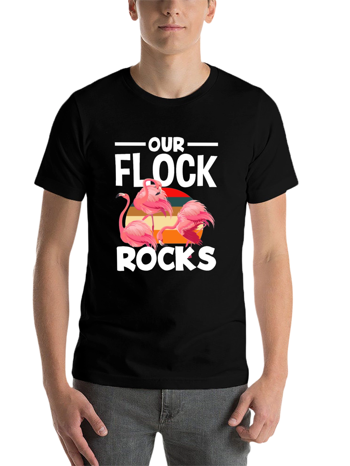 Black Our Flock Rocks Flamingo Graphic Tee view 7