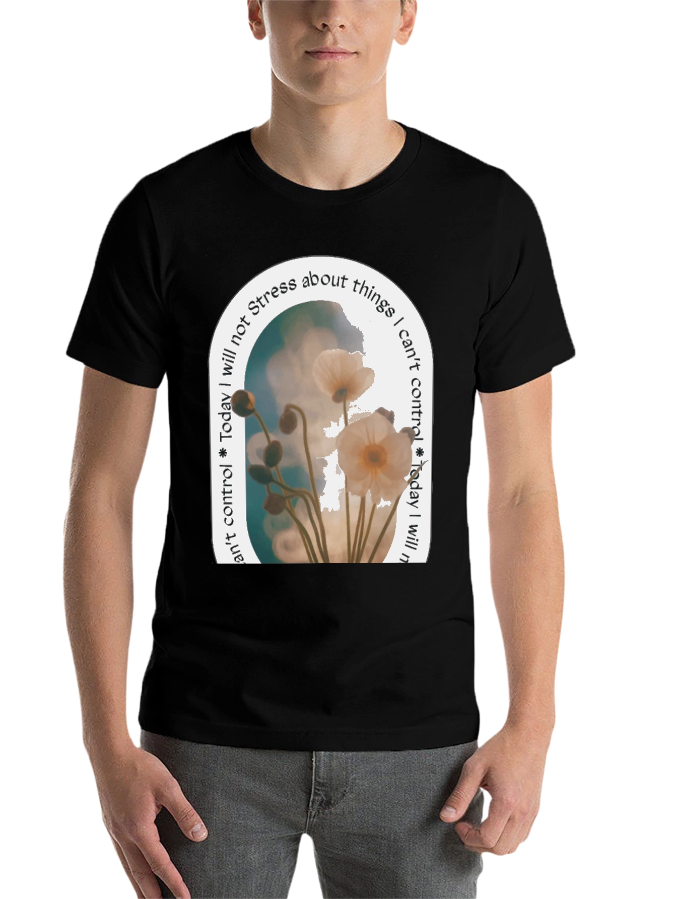 Black Floral Serenity T-Shirt: Stress-Free Living view 7
