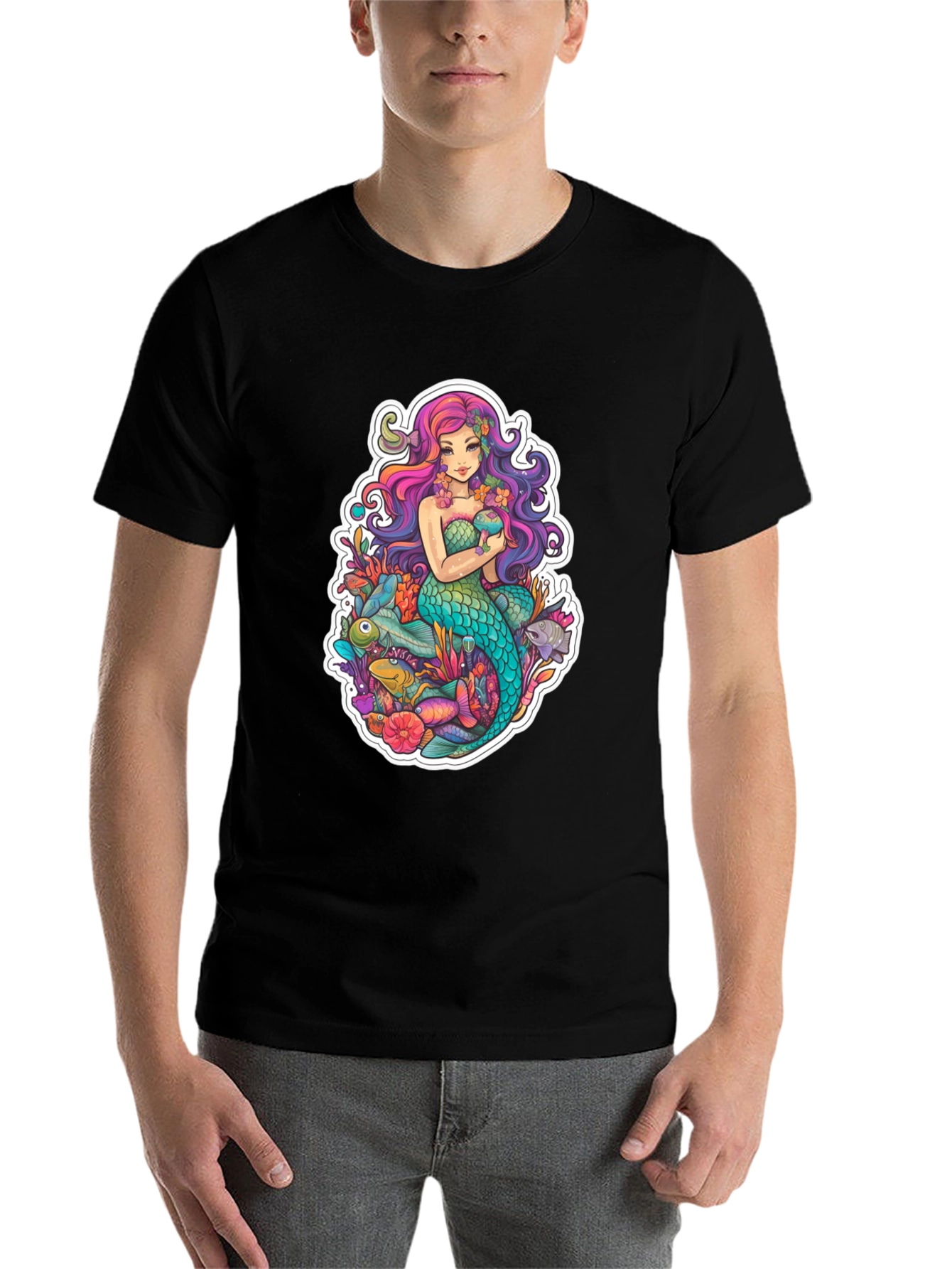 Black Mermaid Graphic Tee - Black Cotton T-Shirt view 7