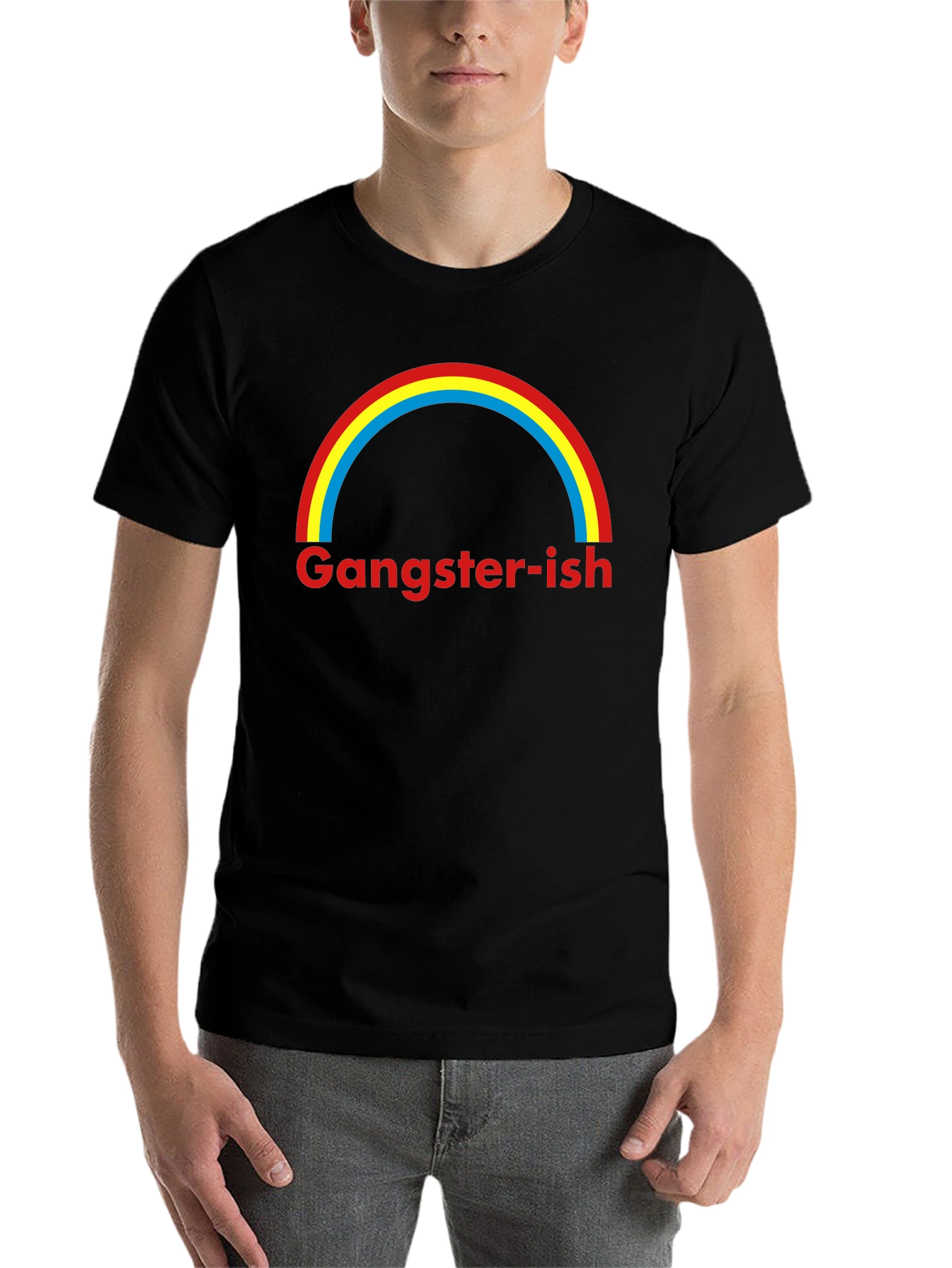 Black Gangster-ish Rainbow Graphic Tee - Trendy Style view 7