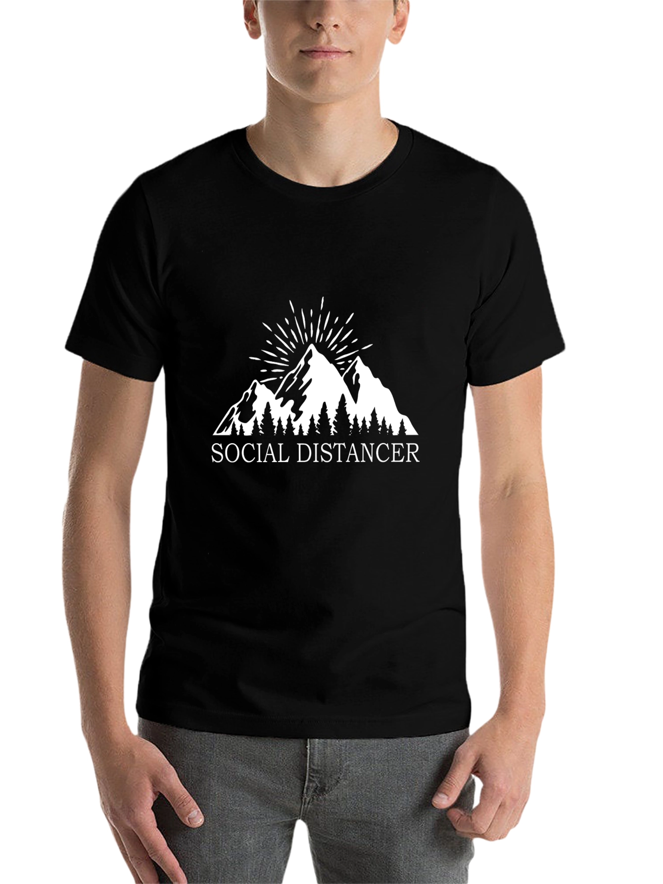 Black Social Distancer Graphic Tee - Mountain Design view 7