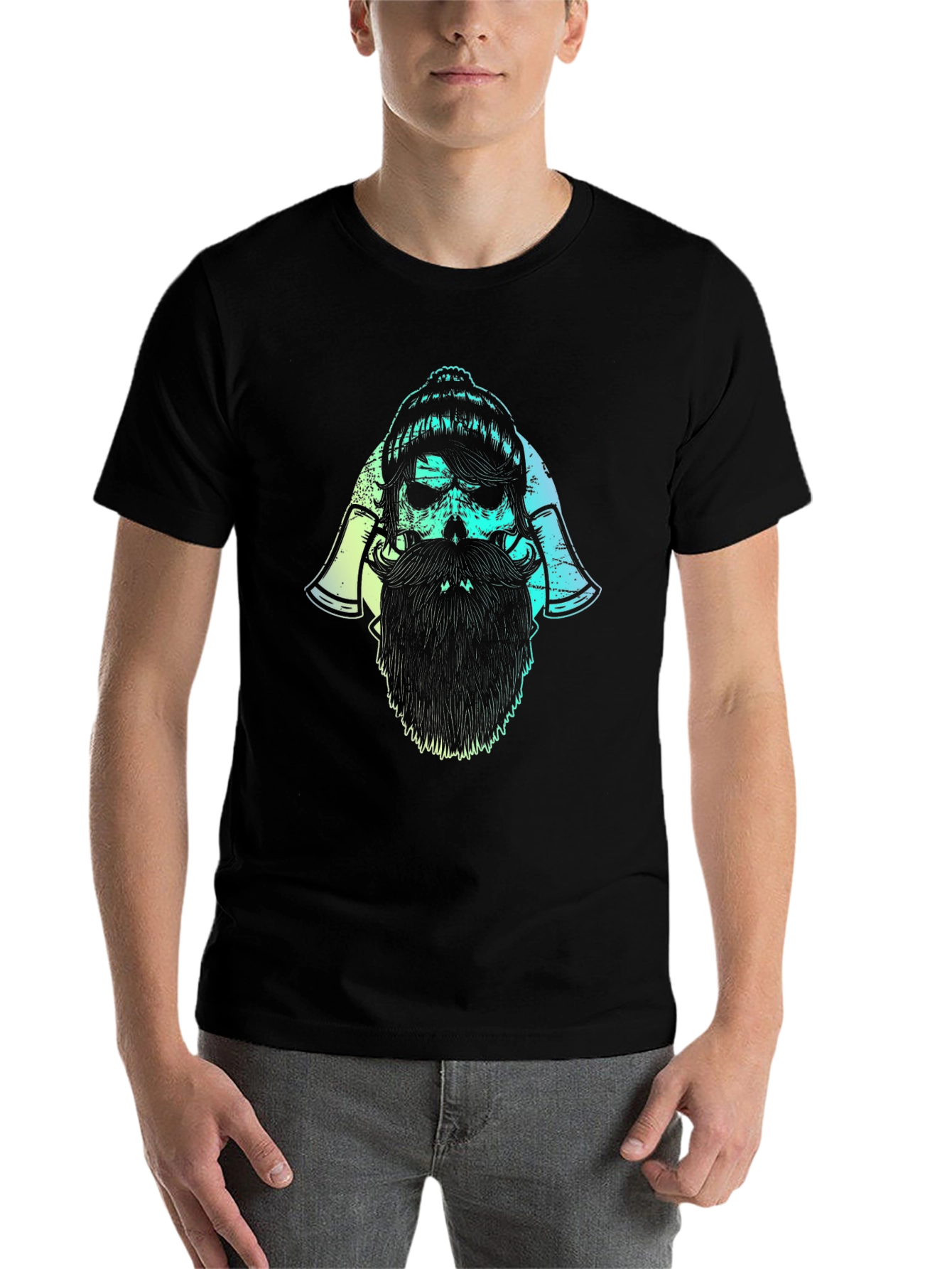 Black Lumberjack Skull Graphic Tee - Black Cotton Blend view 7