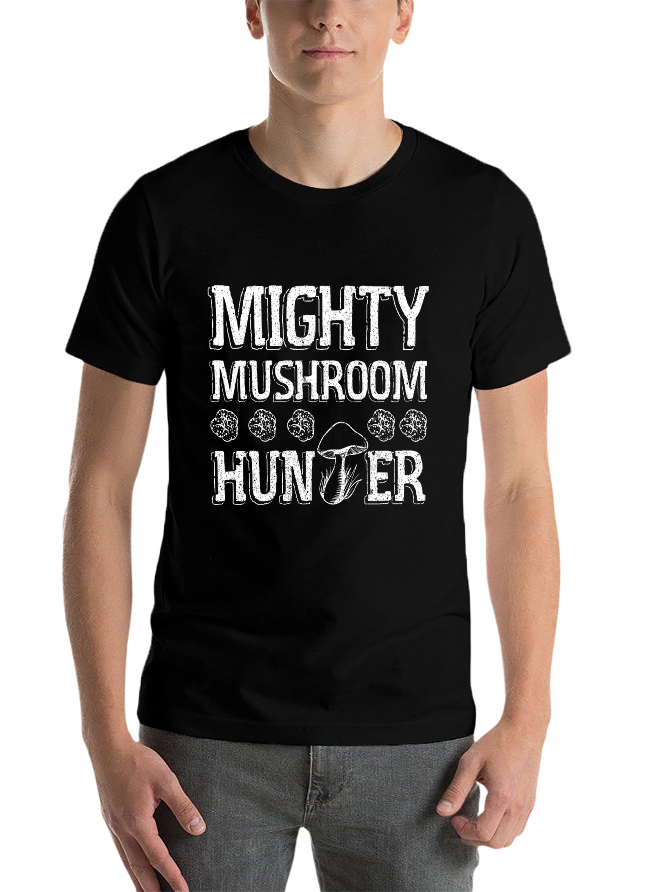 Black Mighty Mushroom Hunter Black T-Shirt view 7