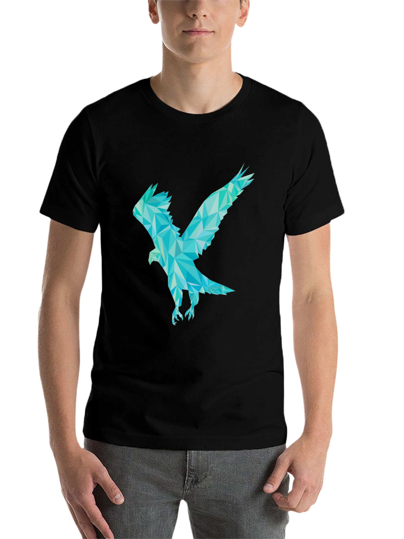 Black Geometric Eagle Graphic T-Shirt - Black view 7