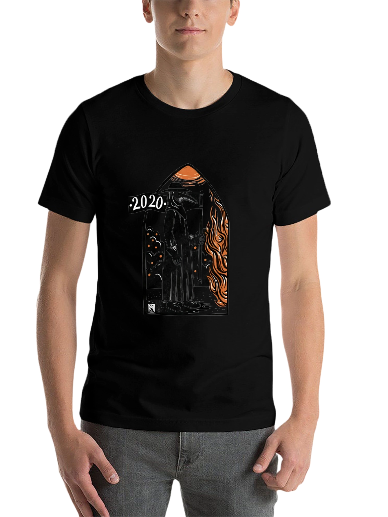 Black 2020 Plague Doctor Graphic Tee - Black Cotton T-Shirt view 7