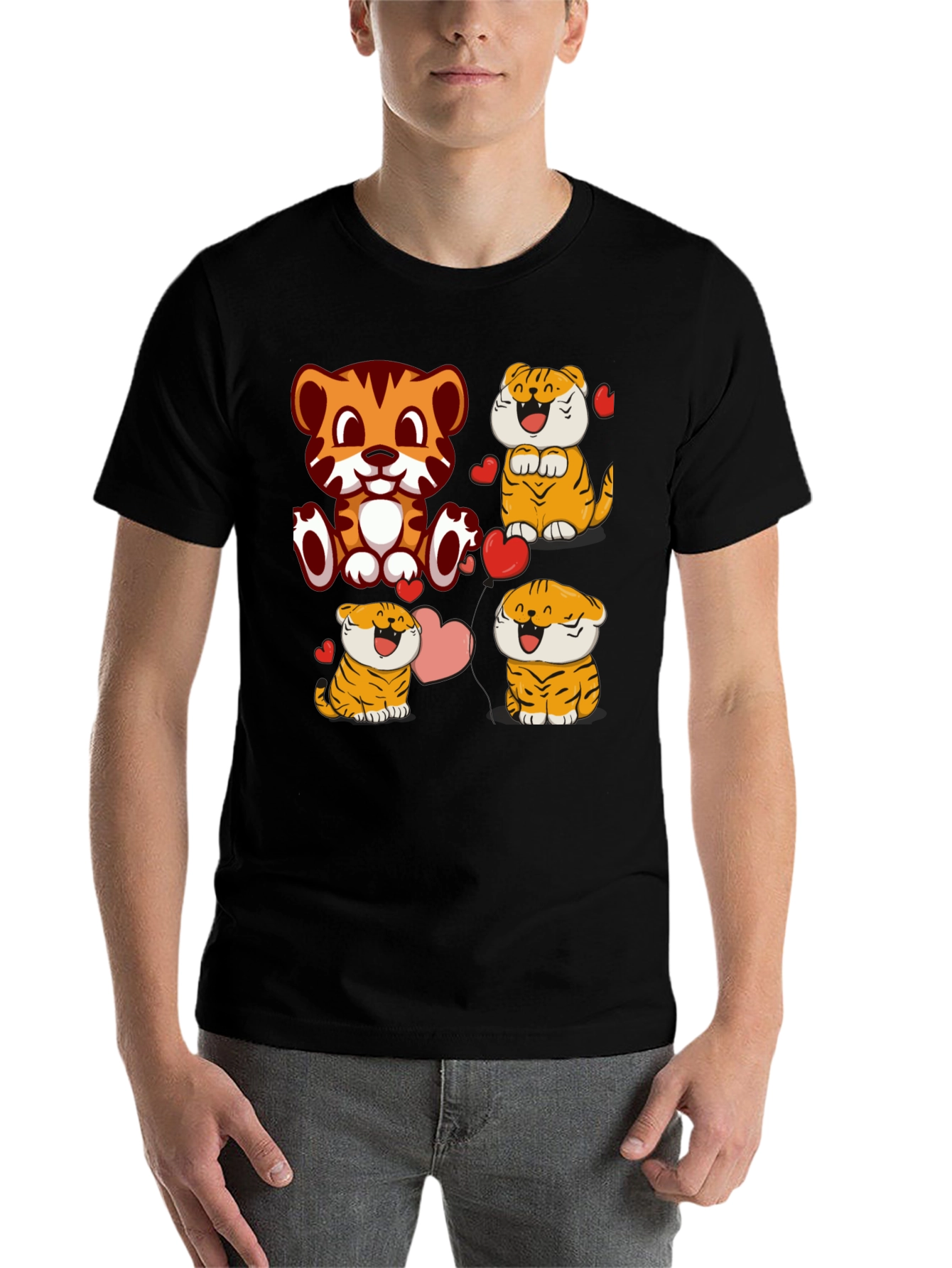Black Cute Cartoon Tiger Graphic Tee - Black view 7