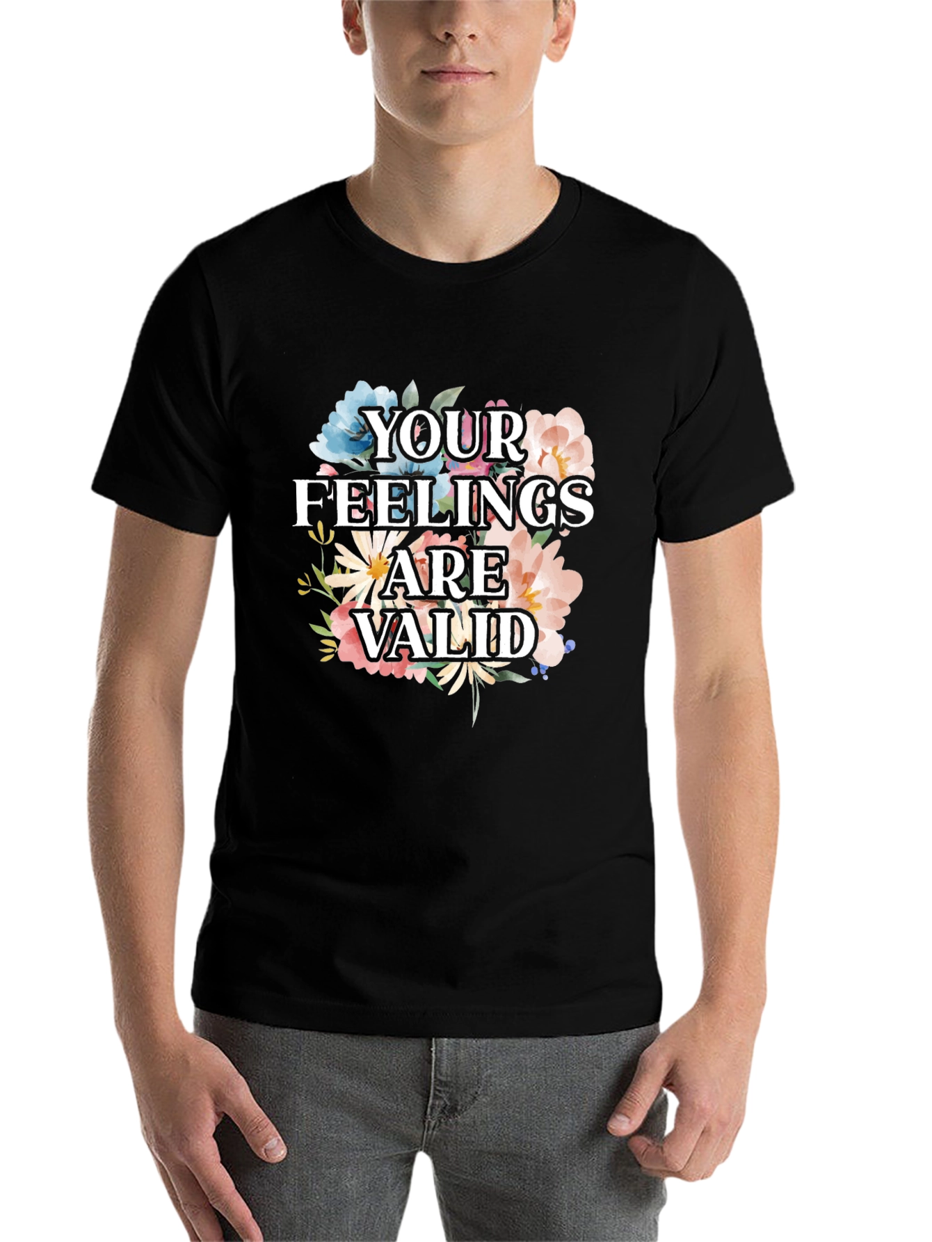 Black Floral "Your Feelings Are Valid" Graphic Tee view 7