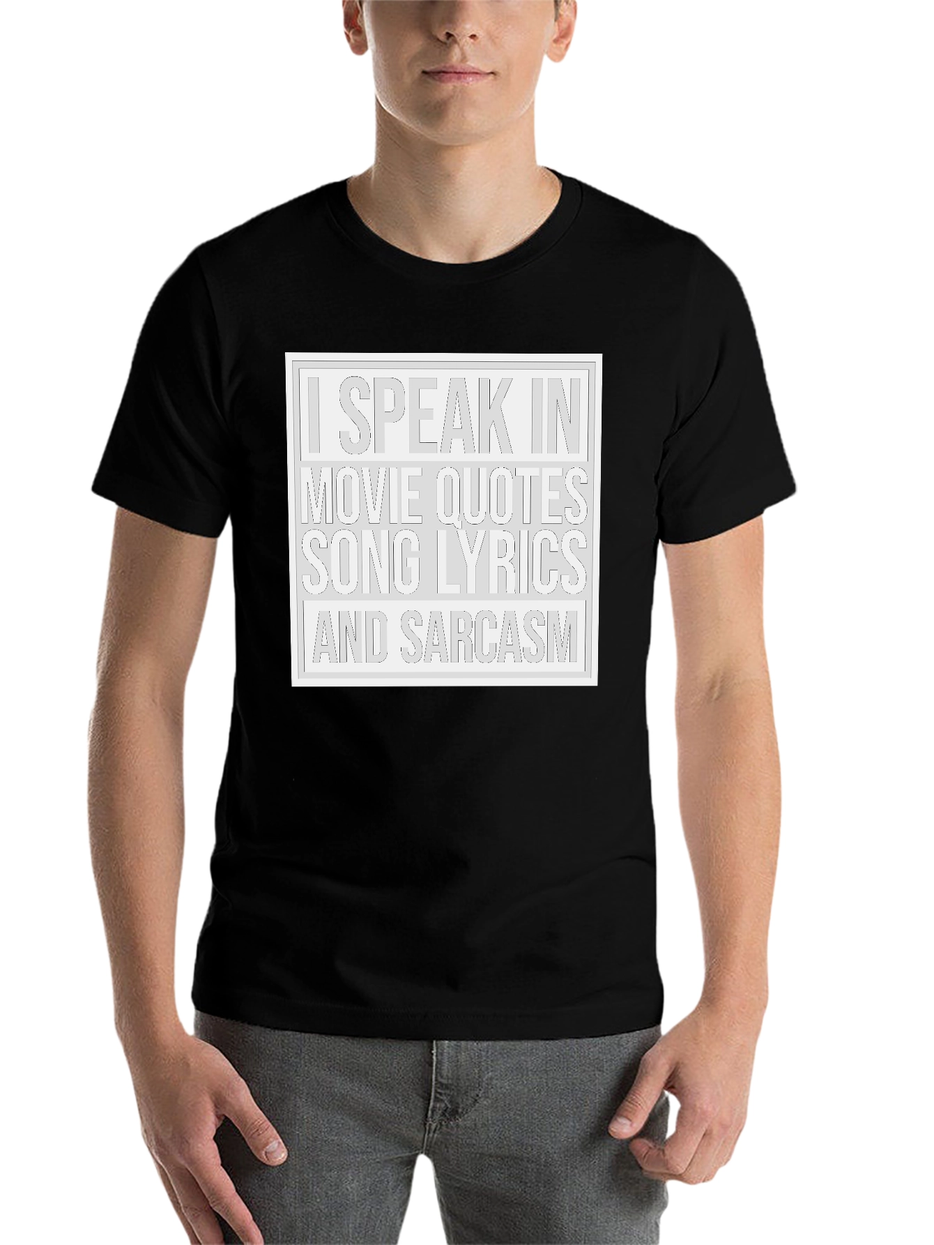 Black Movie Quotes Song Lyrics Sarcasm T-Shirt view 7