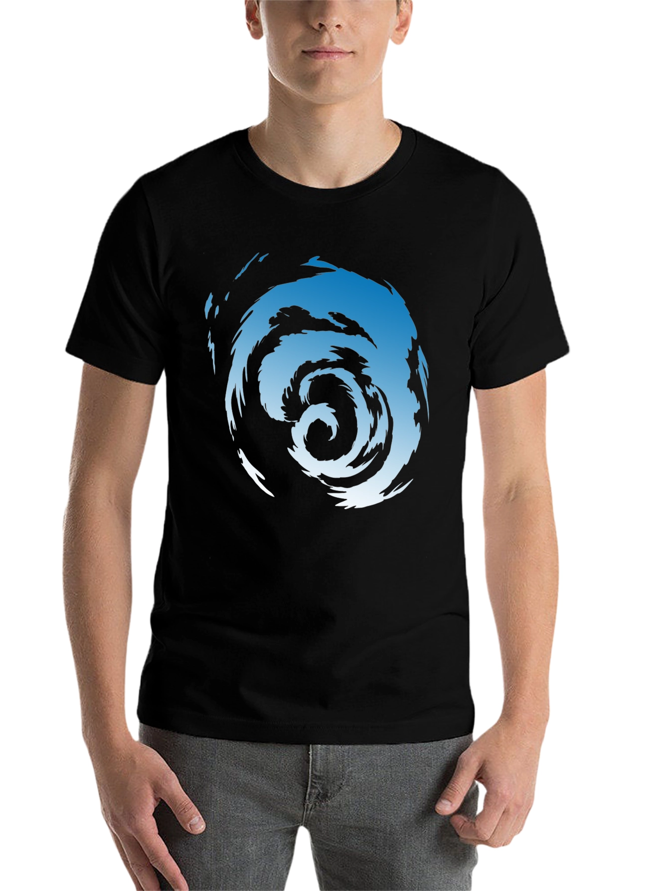 Black Abstract Swirl Graphic Tee - Men's Black Cotton T-Shirt view 7