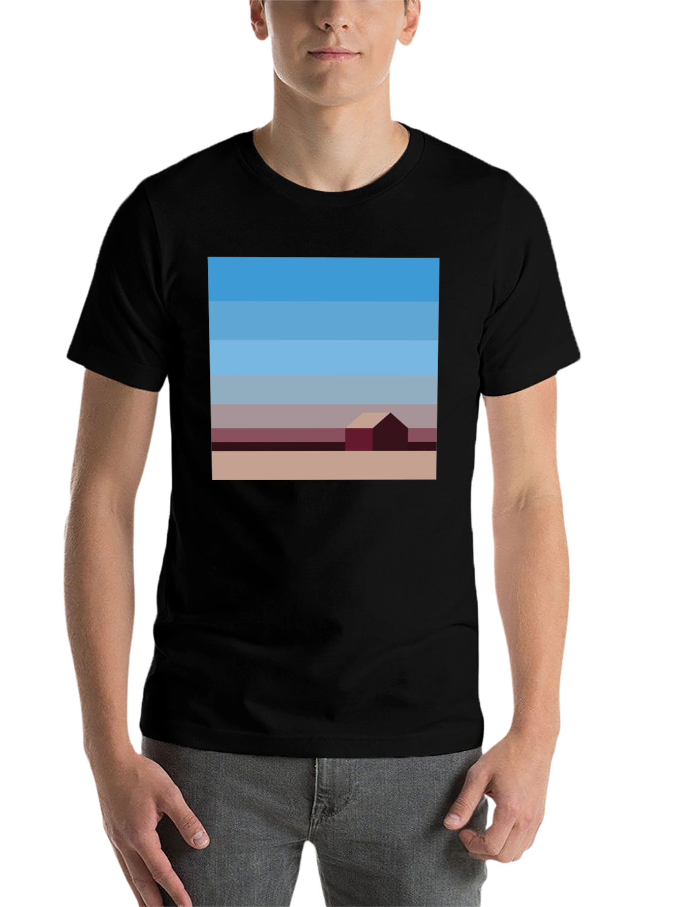 Black Abstract Landscape Graphic Tee - Modern Art Shirt view 7