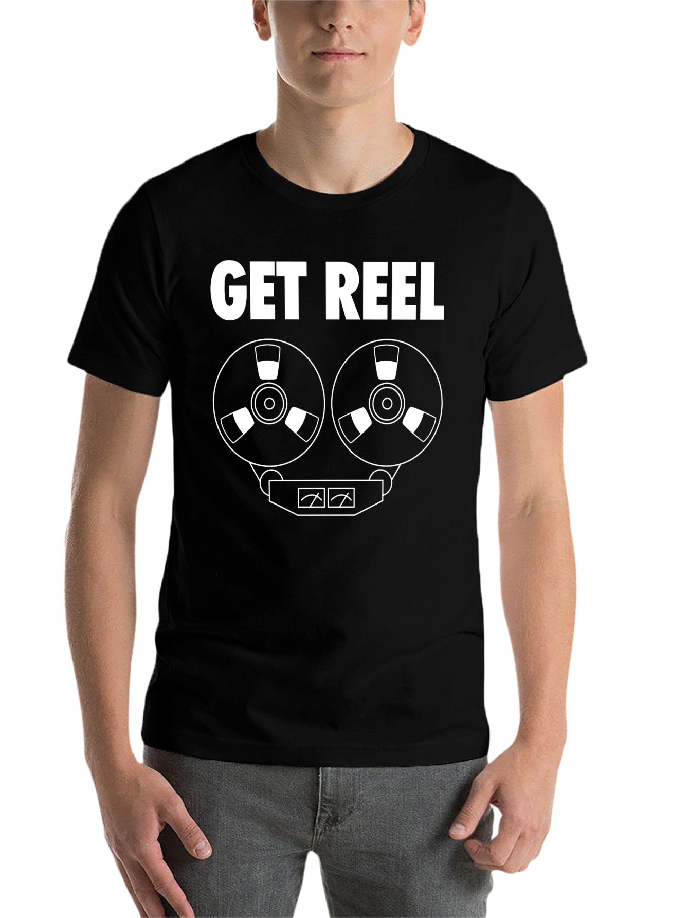 Black Get Reel T-Shirt - Retro Audio Enthusiast Tee view 7