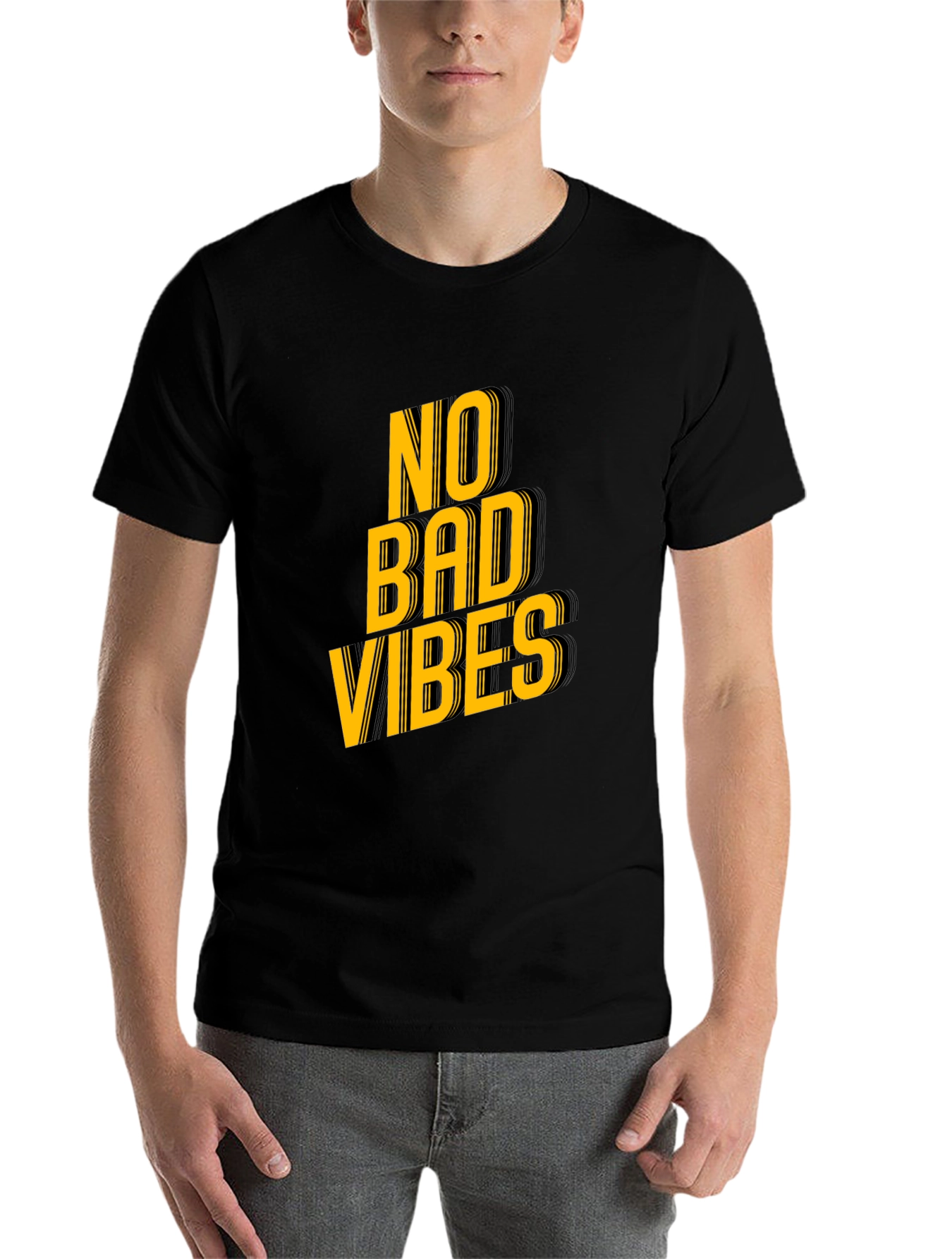 Black No Bad Vibes Graphic Tee - Trendy Black T-Shirt view 7