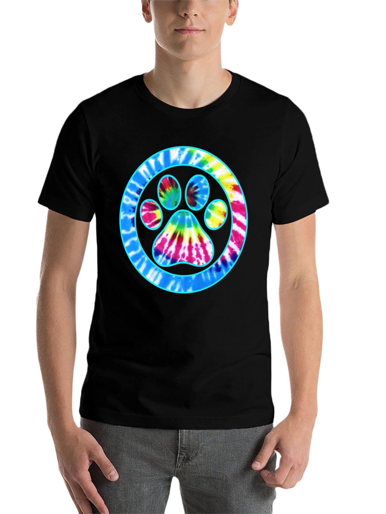 Black Tie-Dye Paw Print Graphic Tee - Casual Comfort view 7