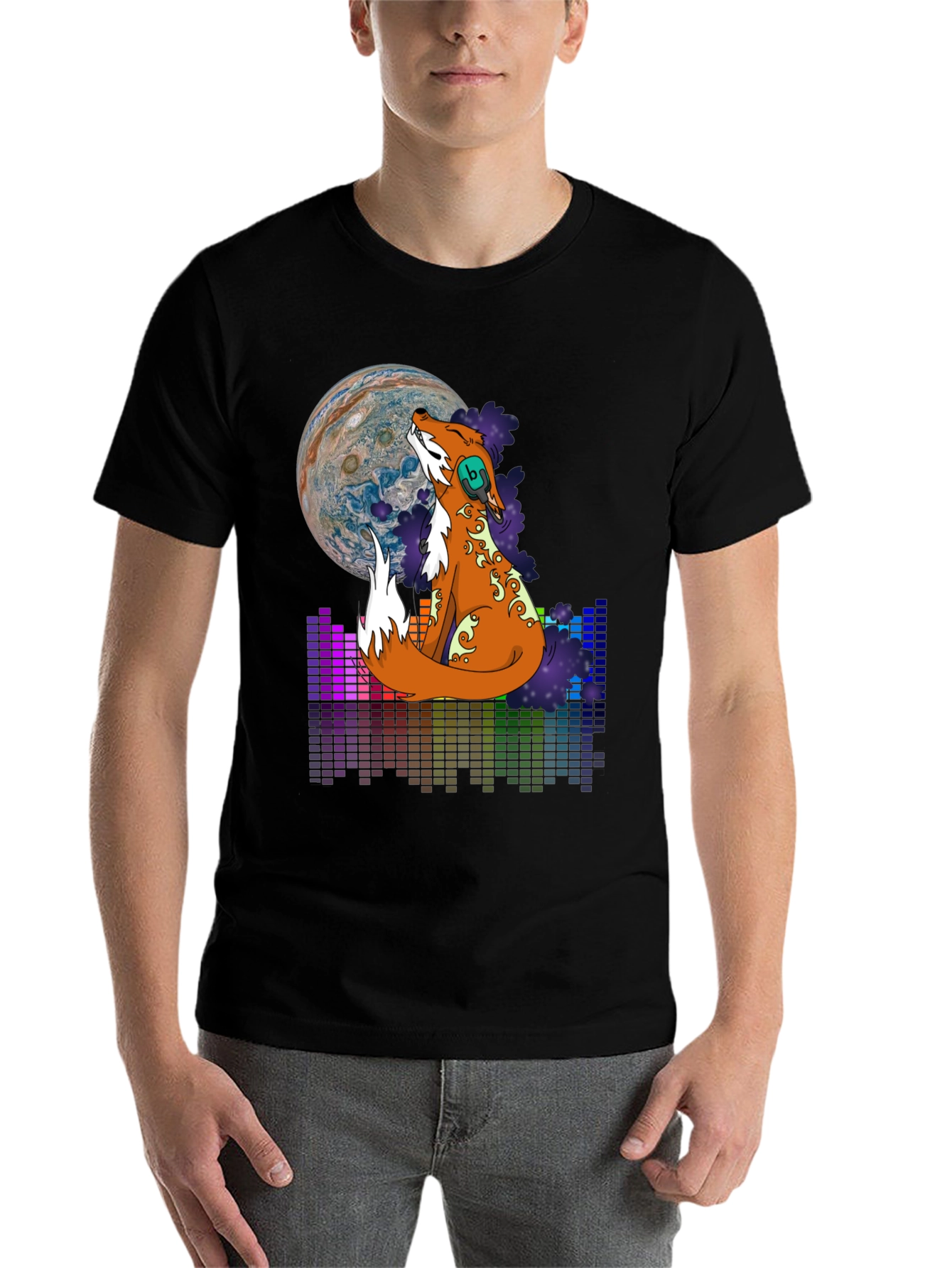 Black Fox Howling at Jupiter Graphic Tee view 7