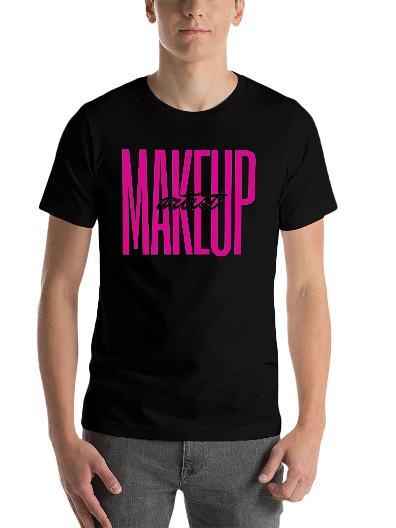 Black Makeup Artist Tee - Bold Pink Graphic T-Shirt view 7